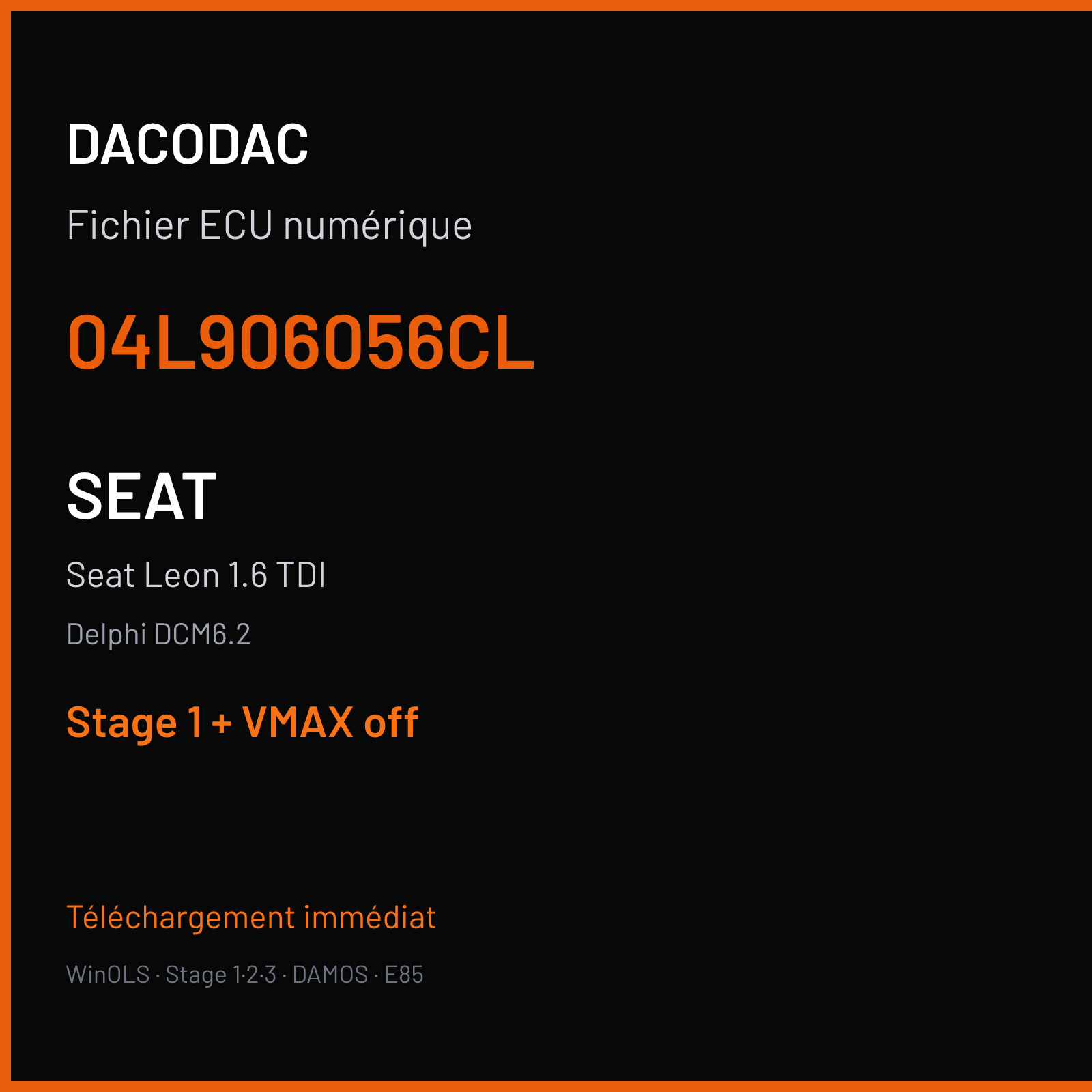 Seat Leon 1.6 TDI (2016) — Delphi DCM6.2 — 04L906056CL — Stage 1 + VMAX off