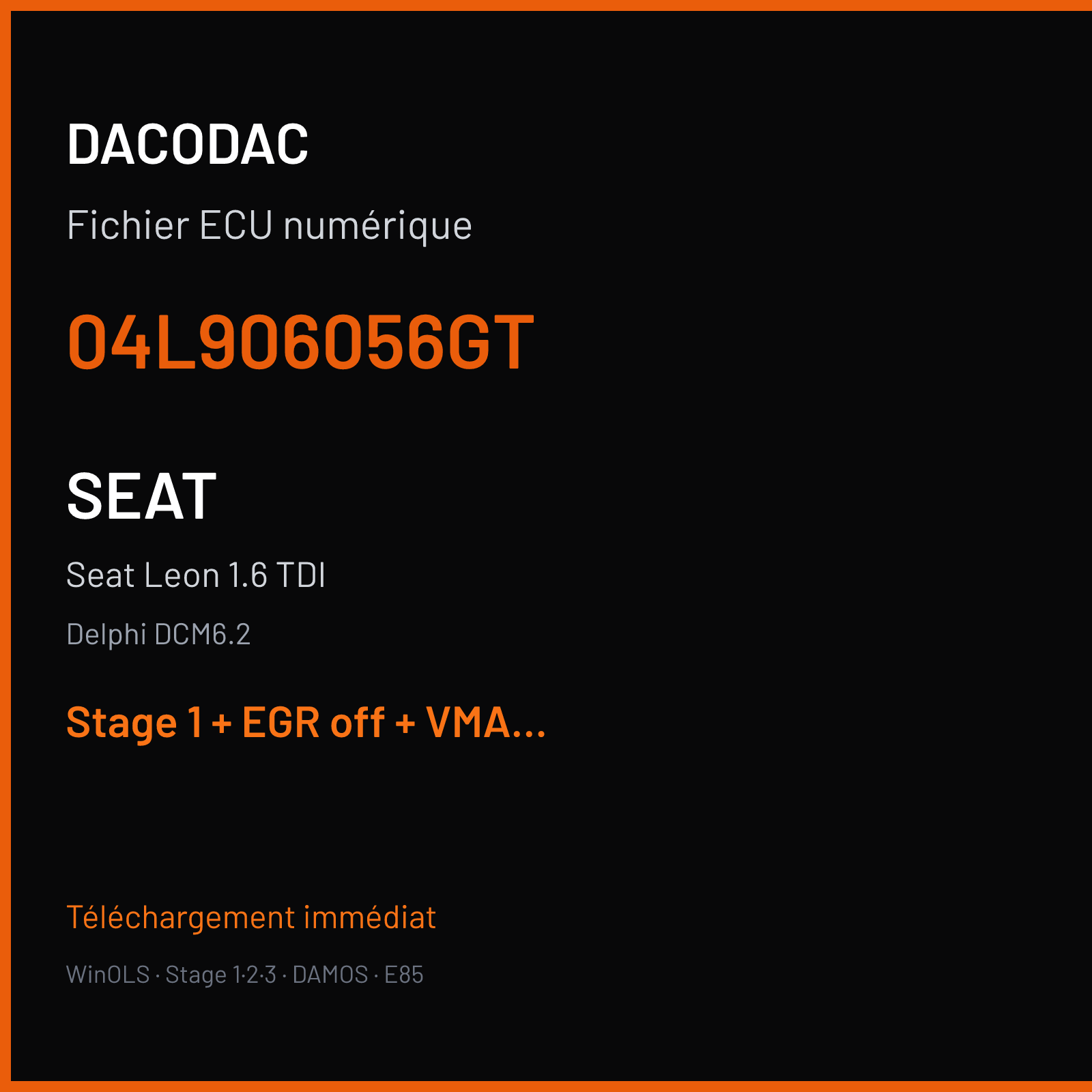 Seat Leon 1.6 TDI (2017) — Delphi DCM6.2 — 04L906056GT — Stage 1 + EGR off + VMAX off