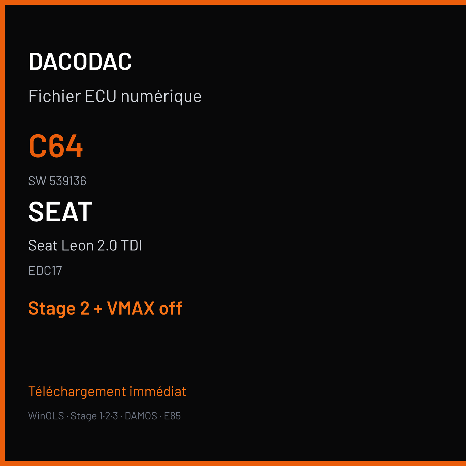 Seat Leon 2.0 TDI (2014) — EDC17 — C64 · 539136 — Stage 2 + VMAX off