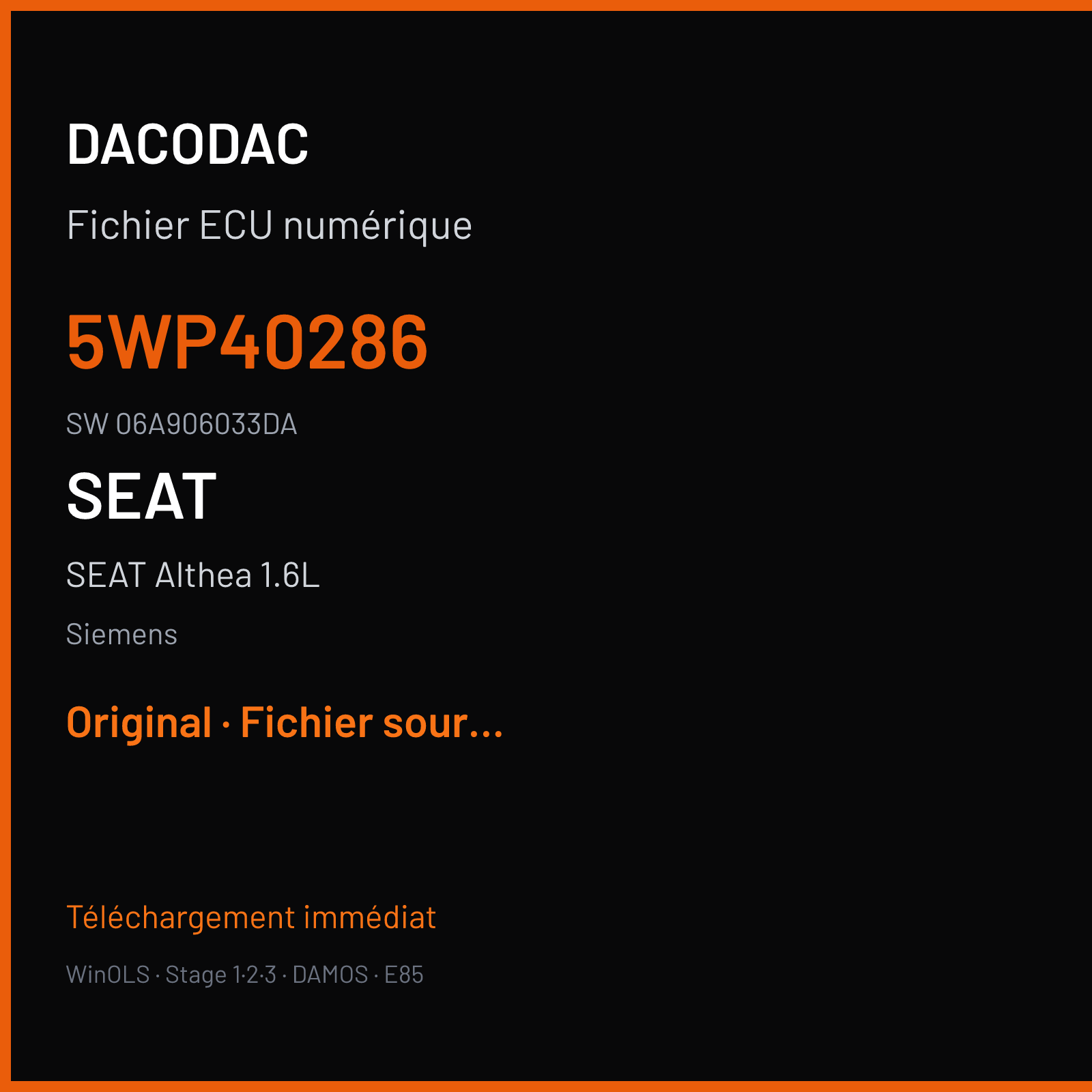 SEAT Althea 1.6L 102 ch (2006) — Siemens — 5WP40286 · 06A906033DA · S712011000000 Undefined — Original