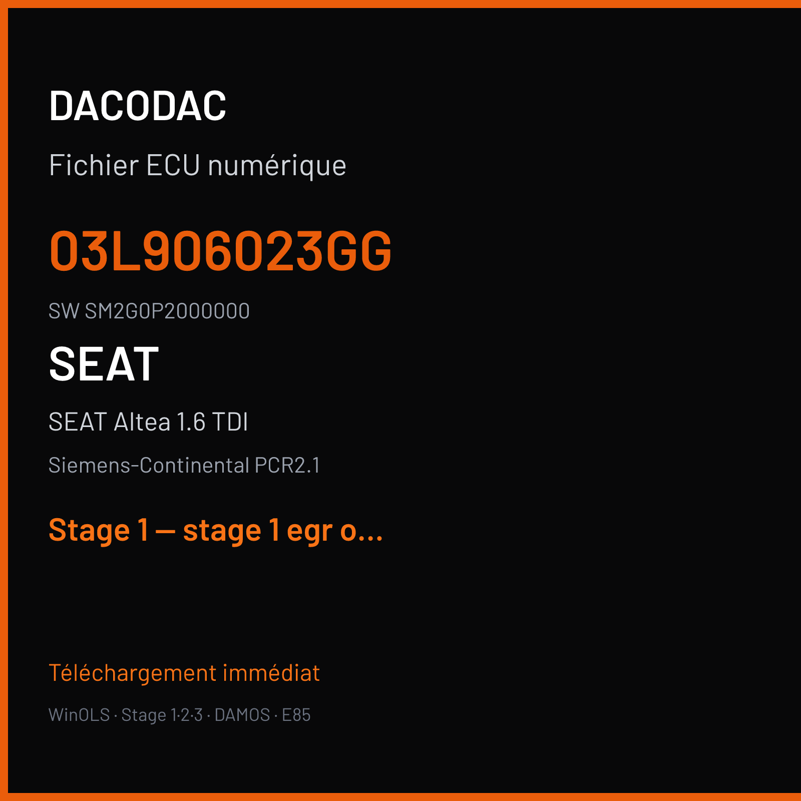SEAT Altea 1.6 TDI (2009) — Siemens-Continental PCR2.1 — 03L906023GG · SM2G0P2000000 — Stage 1 — stage 1 egr off
