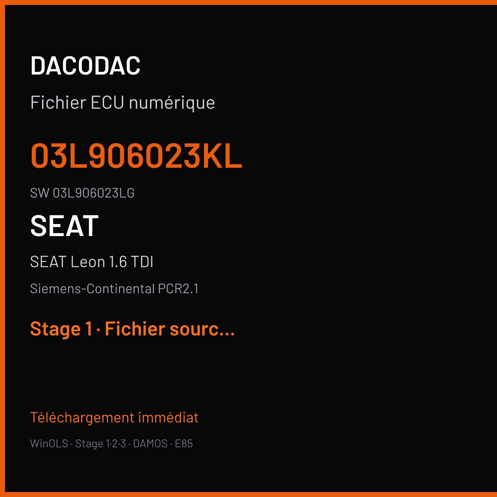 SEAT Leon 1.6 TDI 110 ch (2011) — Siemens-Continental PCR2.1 — 03L906023KL · 03L906023LG · SM2G0M0000000 — Stage 1