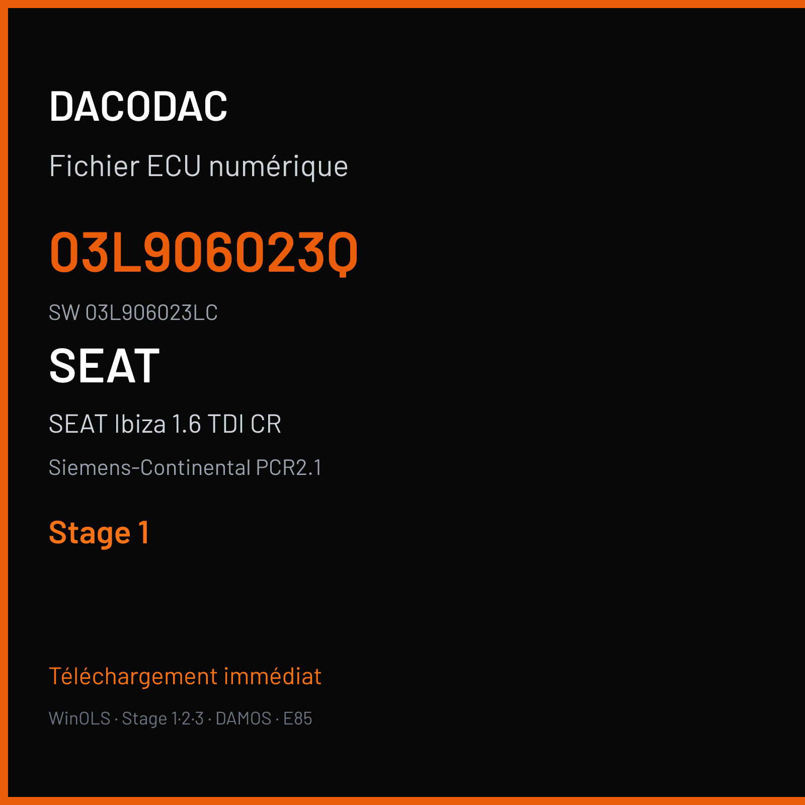 SEAT Ibiza 1.6 TDI CR 90 ch (2010) — Siemens-Continental PCR2.1 — 03L906023Q · 03L906023LC · SM2F0L8000000 — Stage 1