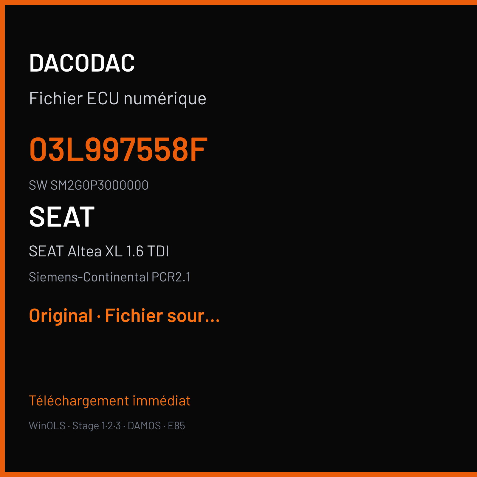 SEAT Altea XL 1.6 TDI (2011) — Siemens-Continental PCR2.1 — 03L997558F · SM2G0P3000000 — Original