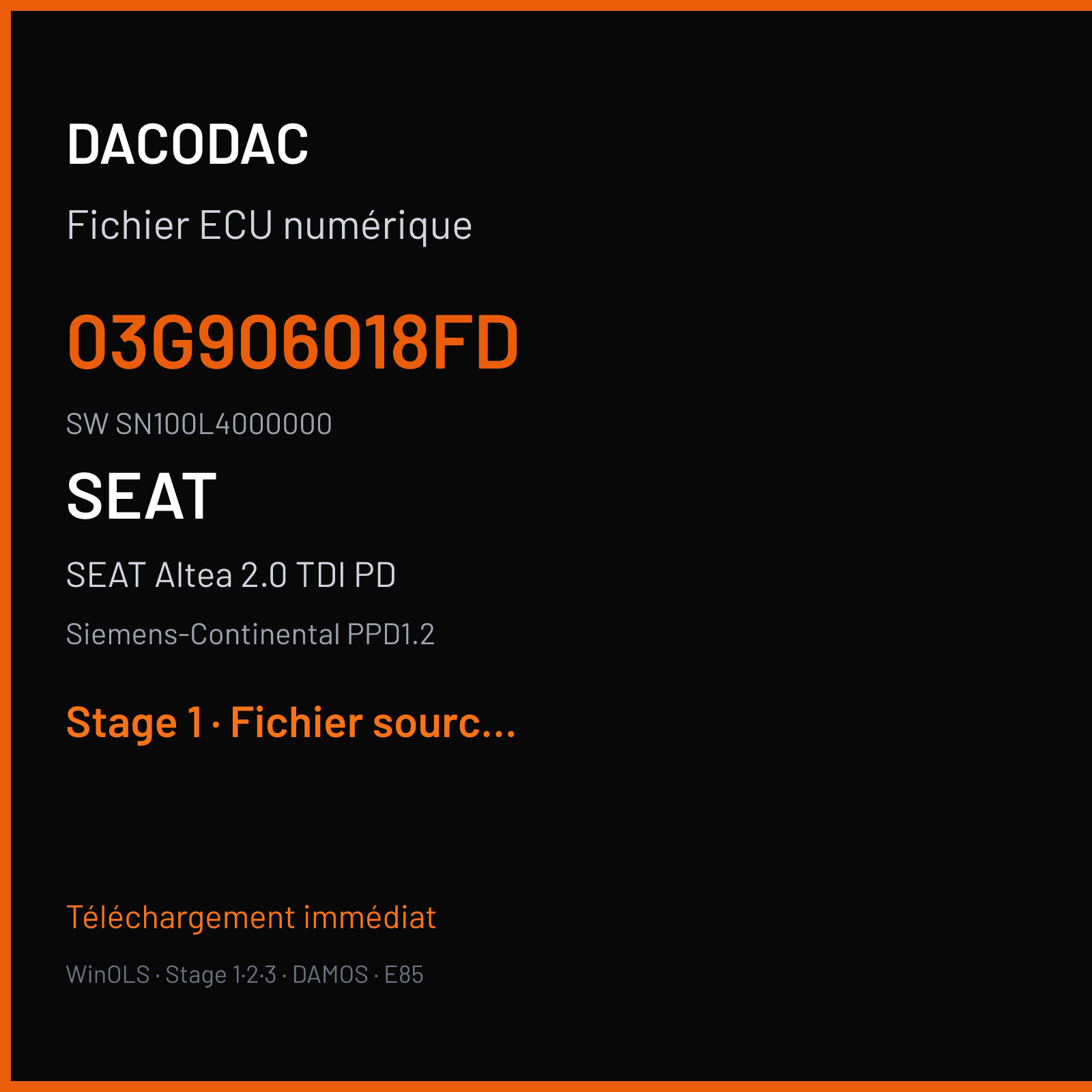 SEAT Altea 2.0 TDI PD (2006) — Siemens-Continental PPD1.2 — 03G906018FD · SN100L4000000 — Stage 1