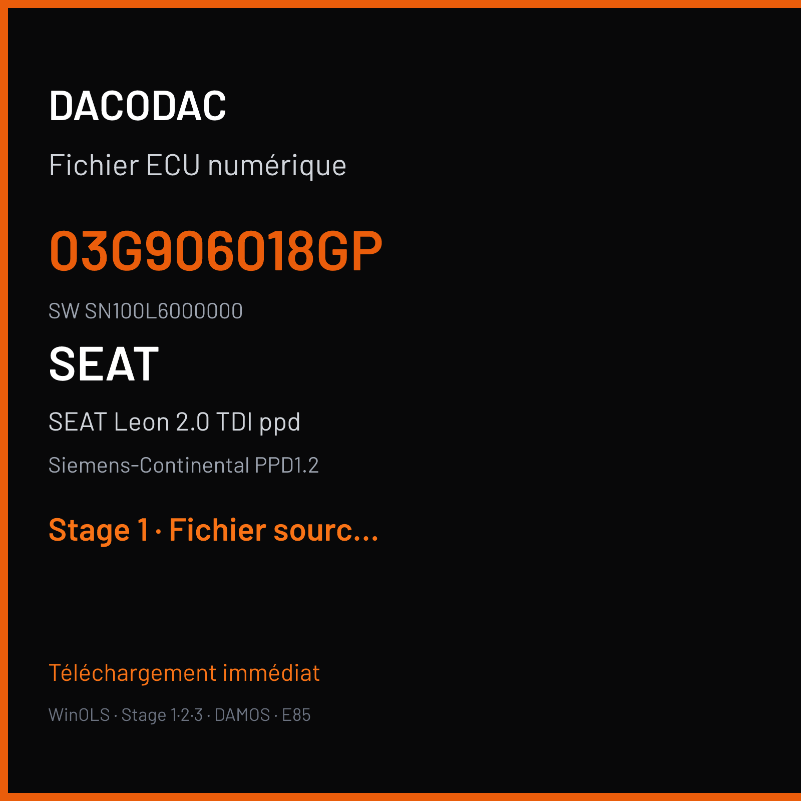 SEAT Leon 2.0 TDI ppd (2008) — Siemens-Continental PPD1.2 — 03G906018GP · SN100L6000000 — Stage 1