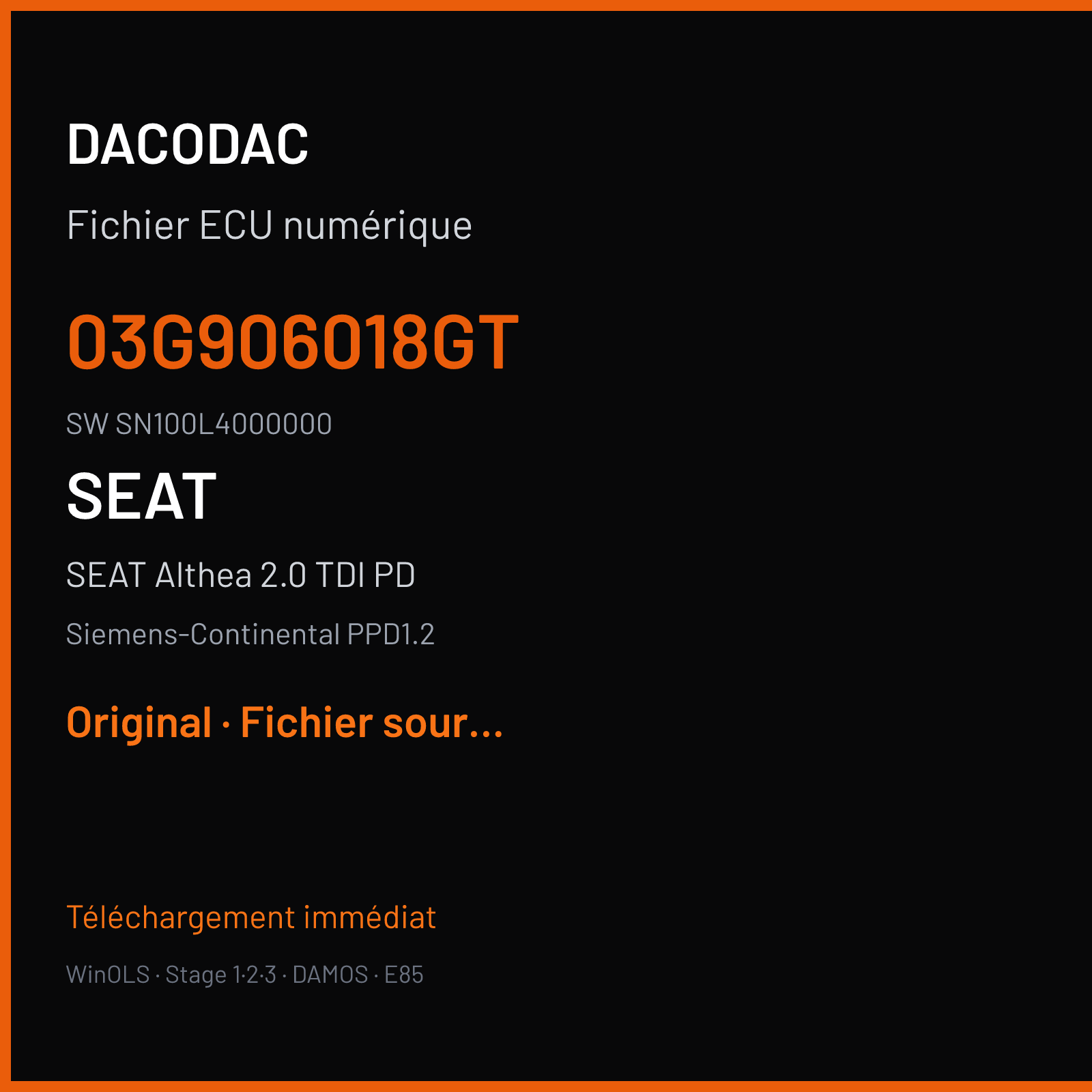 SEAT Althea 2.0 TDI PD (2007) — Siemens-Continental PPD1.2 — 03G906018GT · SN100L4000000 — Original