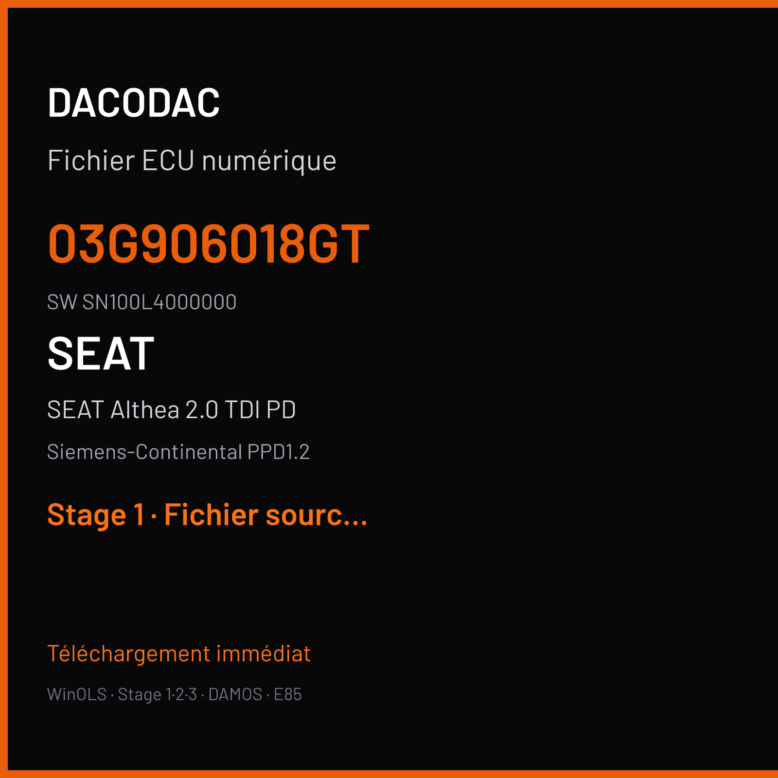 SEAT Althea 2.0 TDI PD (2007) — Siemens-Continental PPD1.2 — 03G906018GT · SN100L4000000 — Stage 1