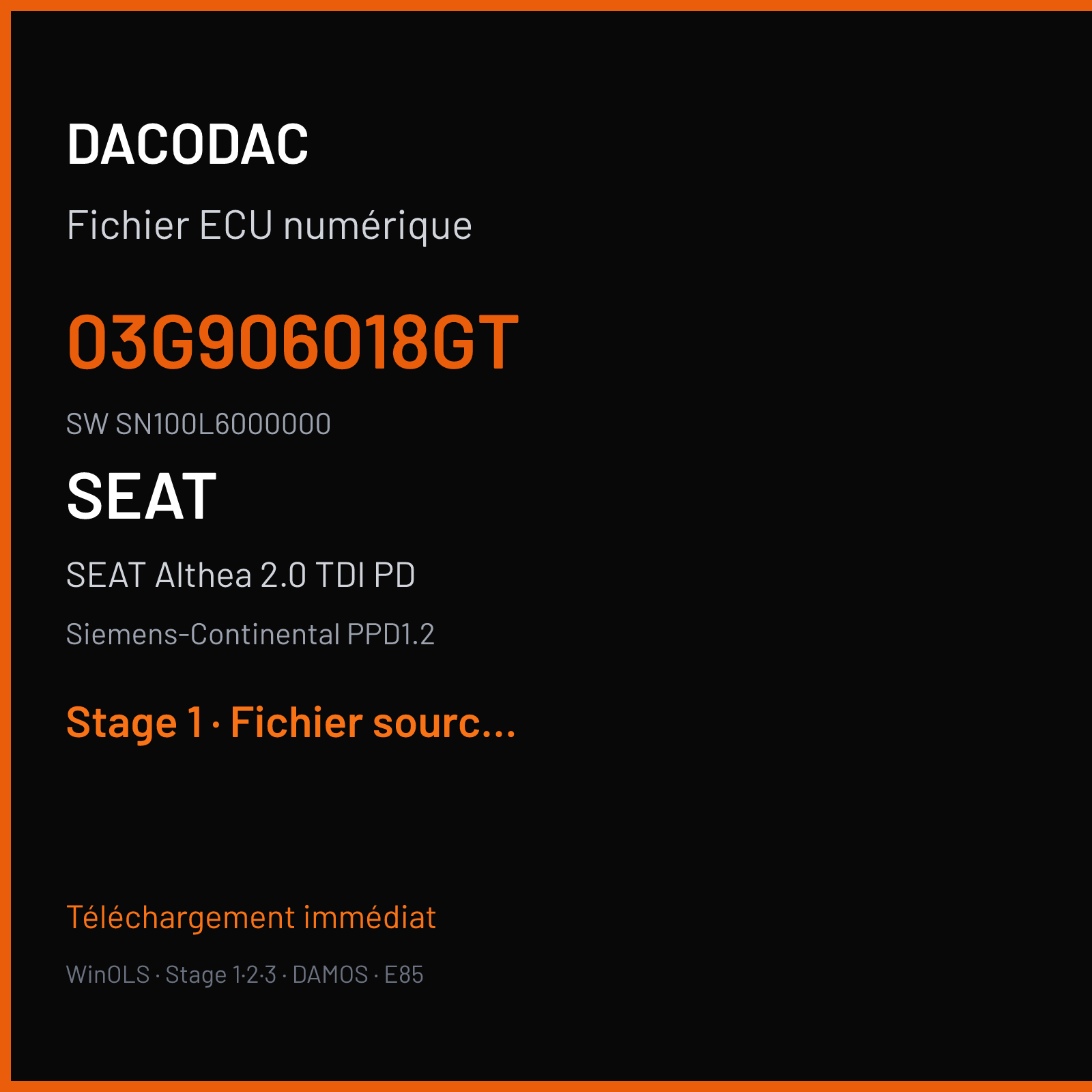 SEAT Althea 2.0 TDI PD (2008) — Siemens-Continental PPD1.2 — 03G906018GT · SN100L6000000 — Stage 1