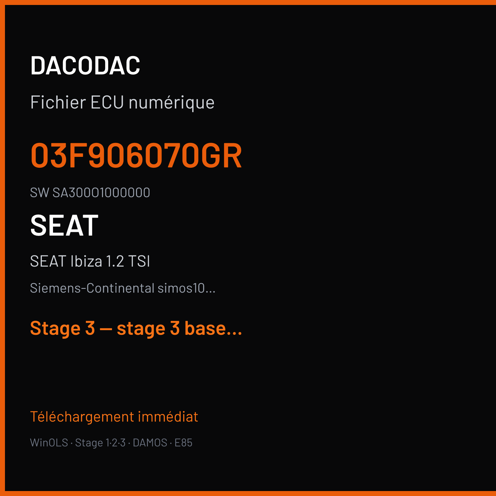 SEAT Ibiza 1.2 TSI (2015) — Siemens-Continental simos10.22 — 03F906070GR · SA300O1000000 — Stage 3 — stage 3 base
