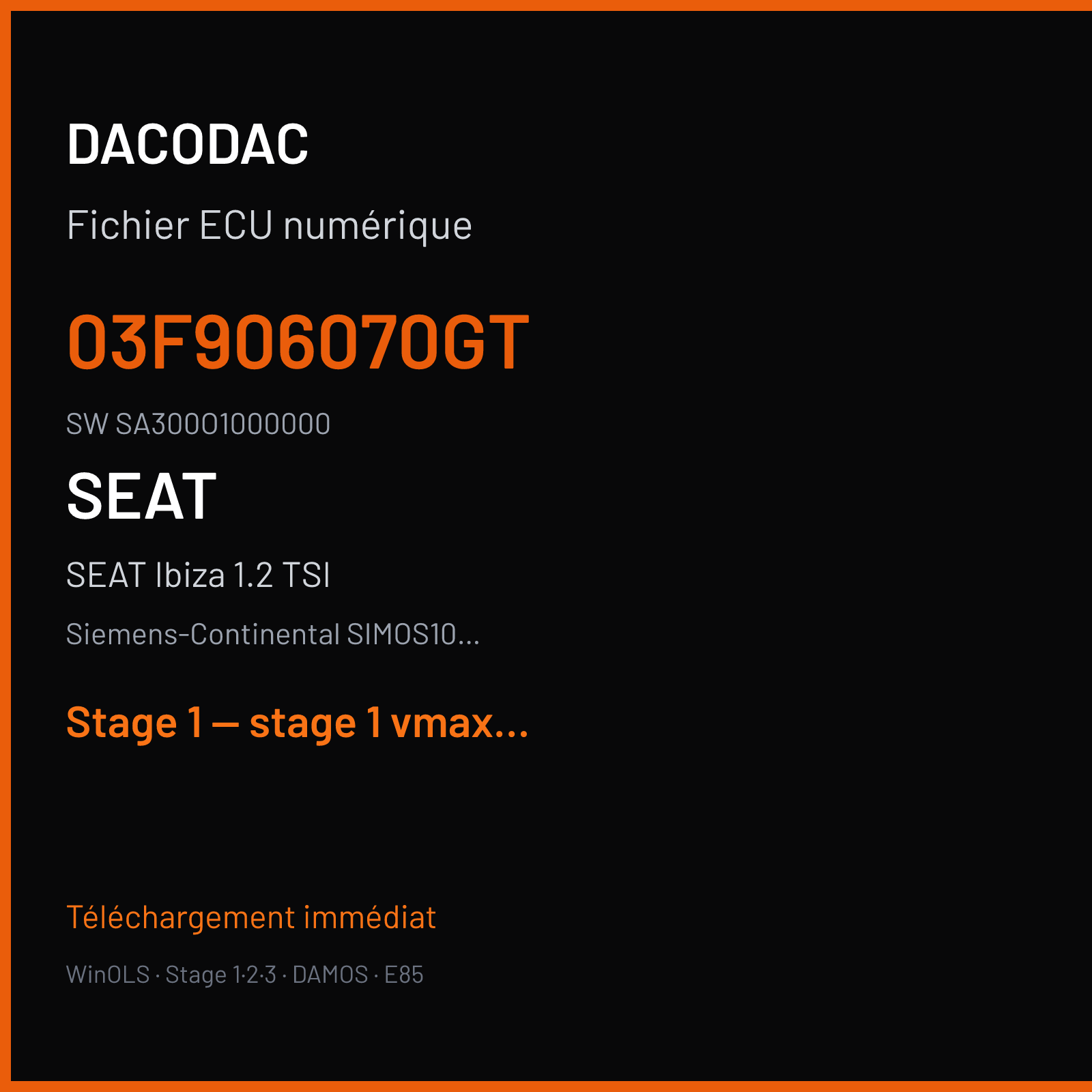 SEAT Ibiza 1.2 TSI (2011) — Siemens-Continental SIMOS10.2x — 03F906070GT · SA300O1000000 — Stage 1 — stage 1 vmax off