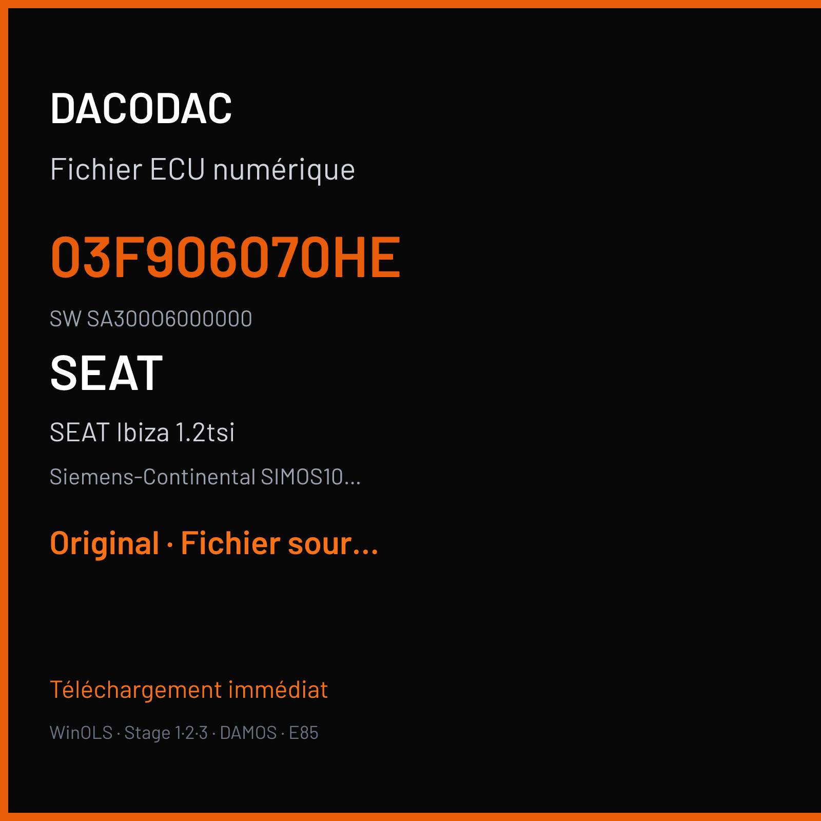 SEAT Ibiza 1.2tsi (2014) — Siemens-Continental SIMOS10.2x — 03F906070HE · SA300O6000000 — Original