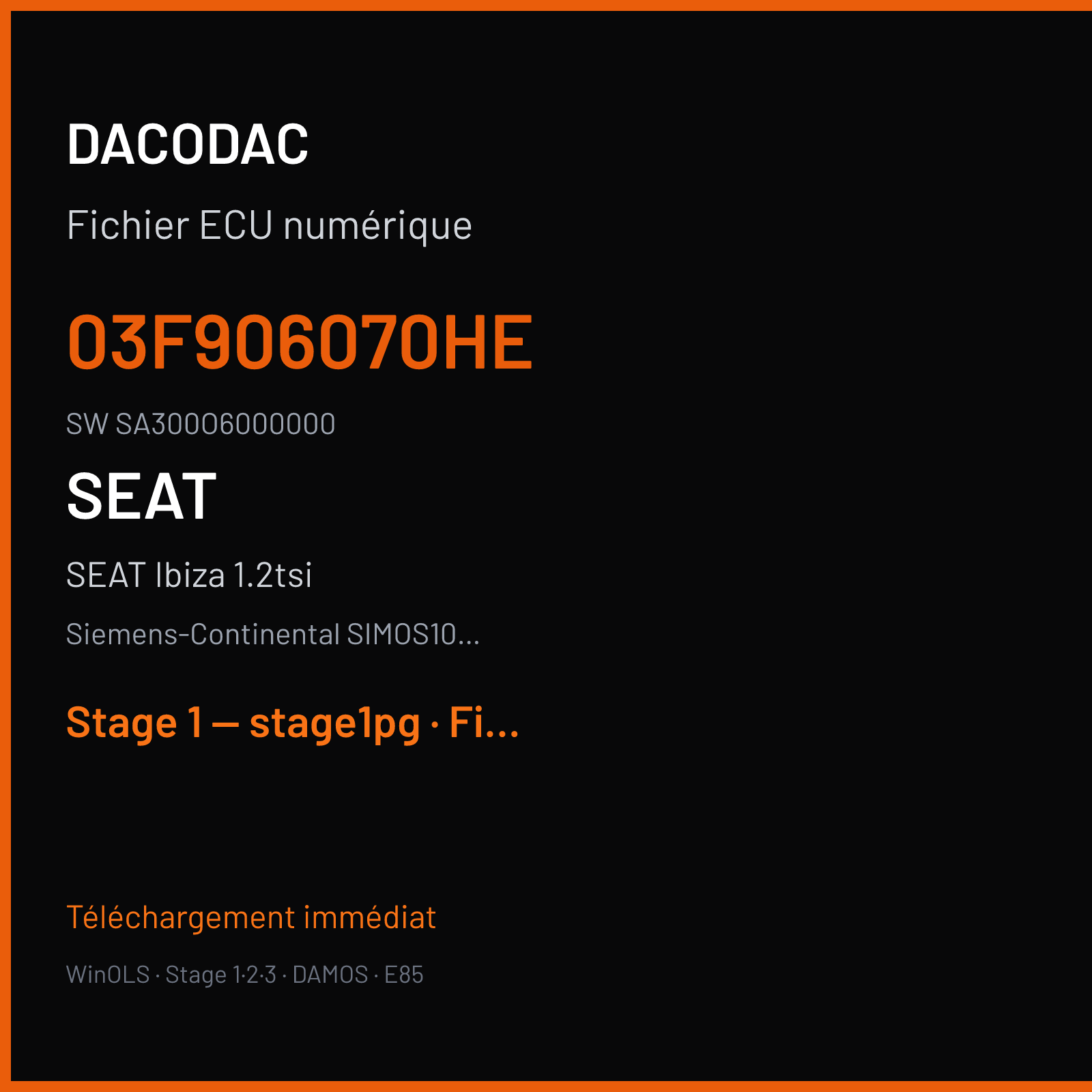 SEAT Ibiza 1.2tsi (2014) — Siemens-Continental SIMOS10.2x — 03F906070HE · SA300O6000000 — Stage 1 — stage1pg
