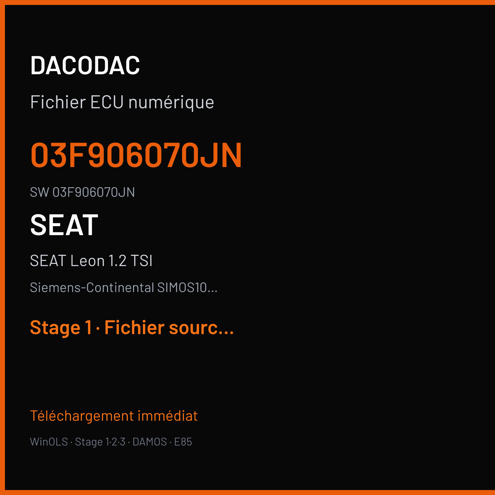 SEAT Leon 1.2 TSI 86 ch — Siemens-Continental SIMOS10.2x — 03F906070JN · 03F906070JN · SA300O6000000 — Stage 1