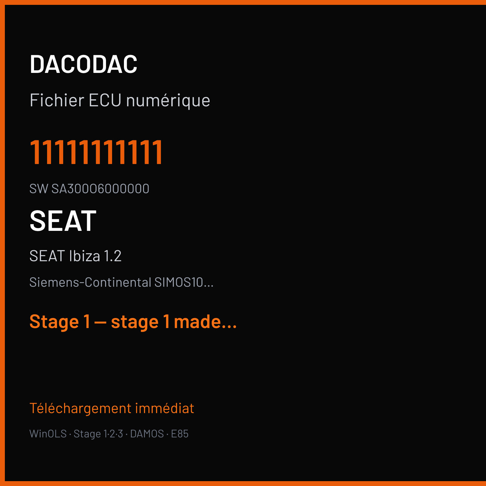 SEAT Ibiza 1.2 (2015) — Siemens-Continental SIMOS10.2x — 11111111111 · SA300O6000000 — Stage 1 — stage 1 made of 125hp 207nm