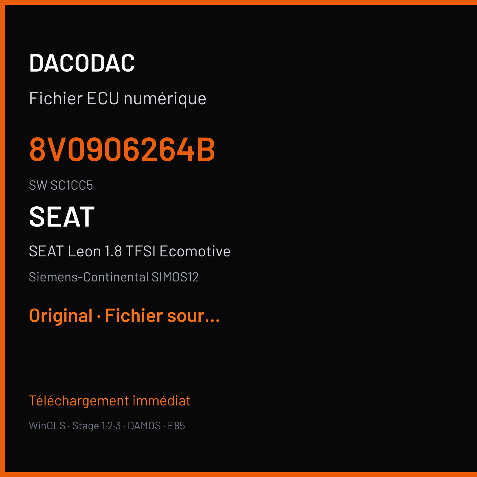 SEAT Leon 1.8 TFSI Ecomotive (2013) — Siemens-Continental SIMOS12 — 8V0906264B · SC1CC5 — Original