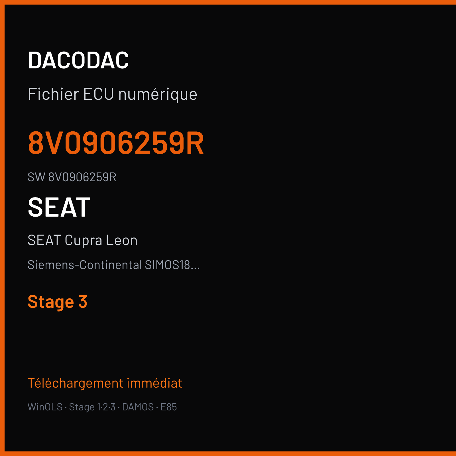 SEAT Cupra Leon 300 ch (2020) — Siemens-Continental SIMOS18.10 — 8V0906259R · 8V0906259R · SCG00A1000000 — Stage 3
