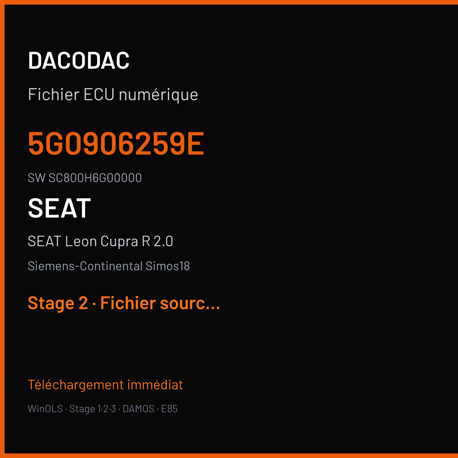 SEAT Leon Cupra R 2.0 (2014) — Siemens-Continental Simos18 — 5G0906259E · SC800H6G00000 — Stage 2