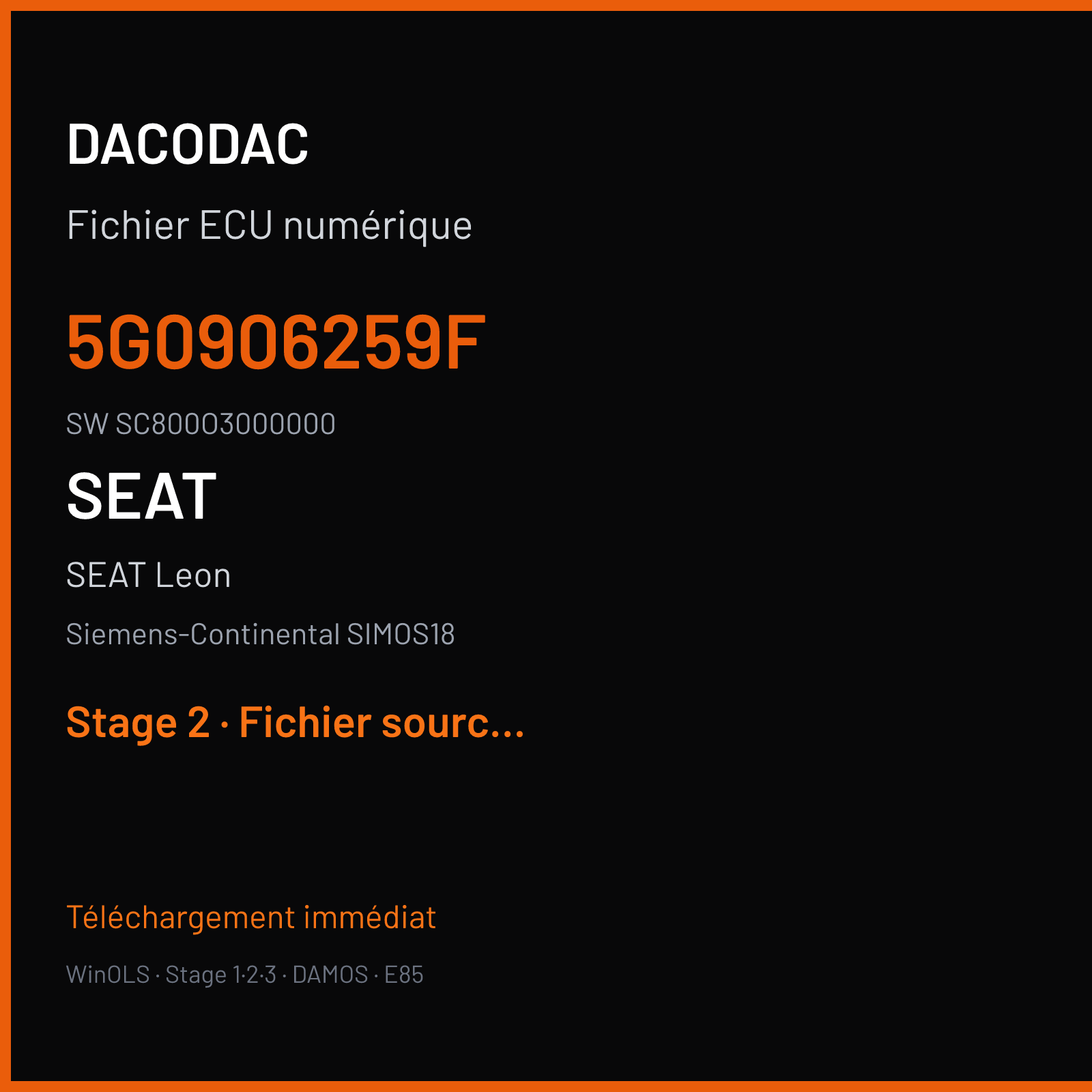 SEAT Leon (2016) — Siemens-Continental SIMOS18 — 5G0906259F · SC800O3000000 — Stage 2