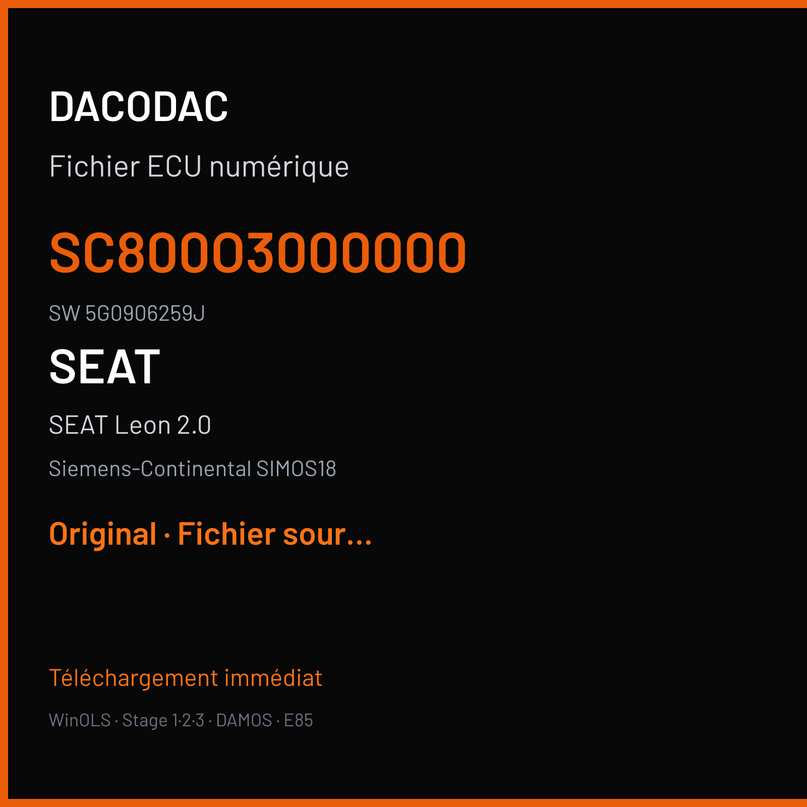SEAT Leon 2.0 300 ch (2017) — Siemens-Continental SIMOS18 — SC800O3000000 · 5G0906259J — Original