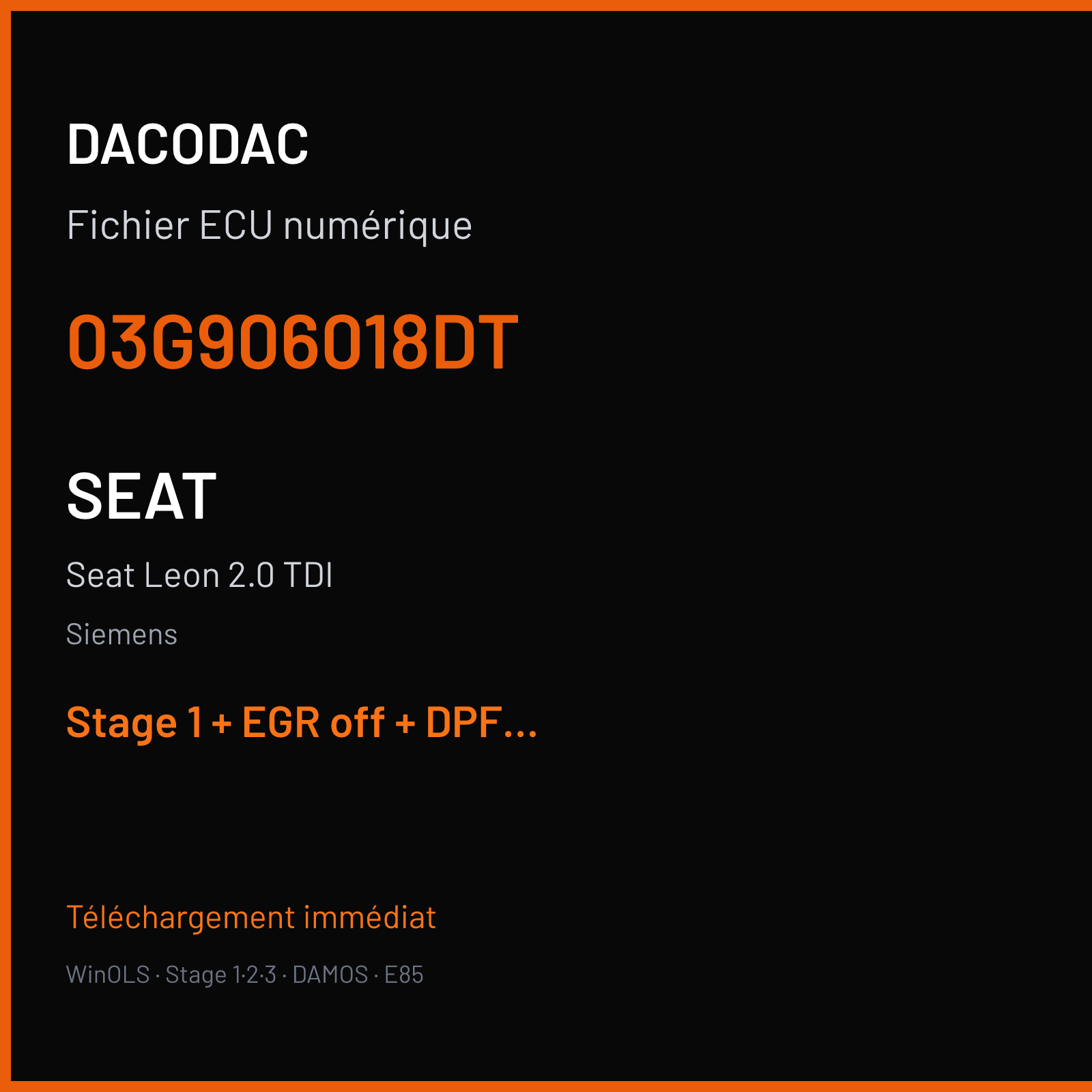 Seat Leon 2.0 TDI (2008) — Siemens — 03G906018DT — Stage 1 + EGR off + DPF off