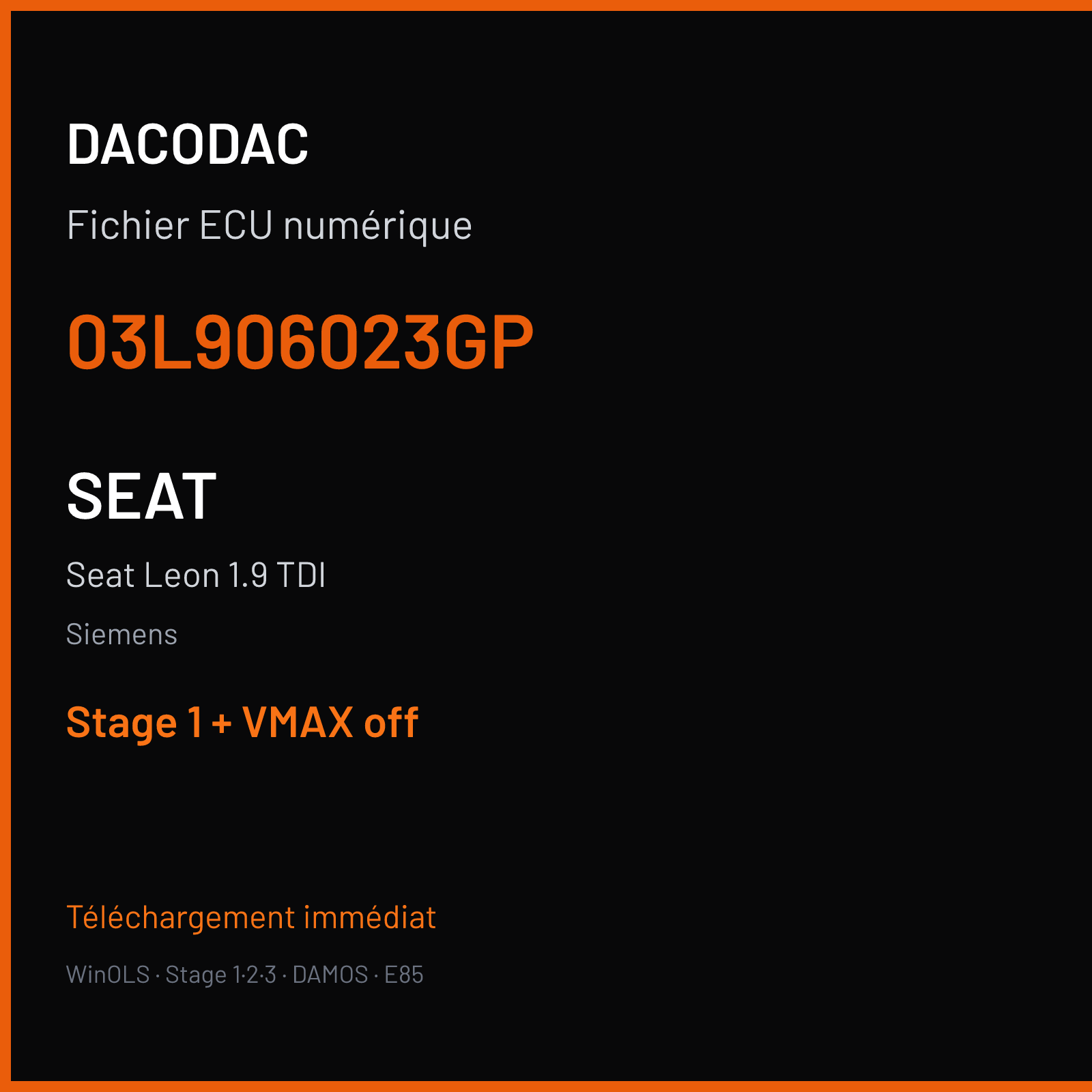 Seat Leon 1.9 TDI — Siemens — 03L906023GP — Stage 1 + VMAX off