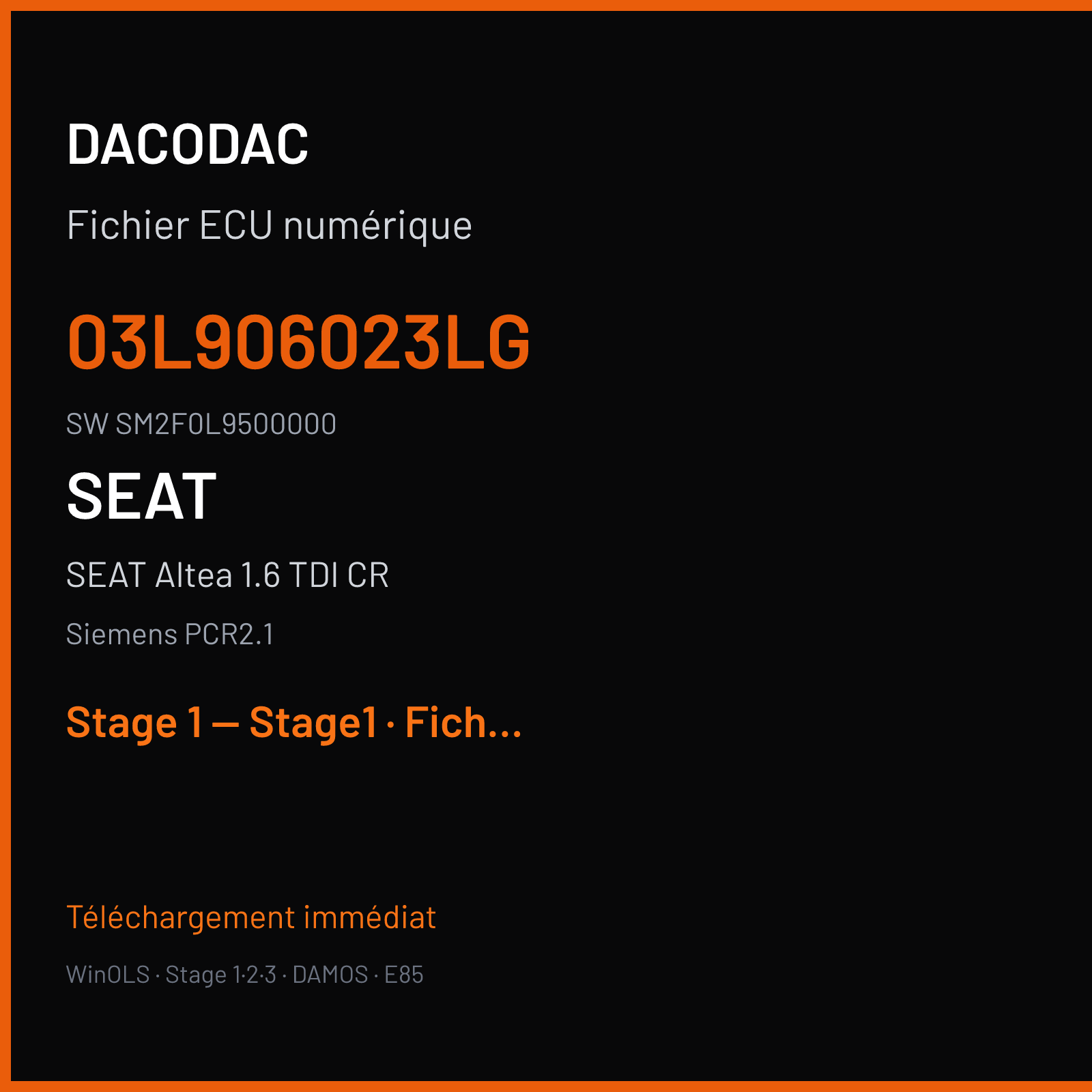 SEAT Altea 1.6 TDI CR (2011) — Siemens PCR2.1 — 03L906023LG · SM2F0L9500000 — Stage 1 — Stage1