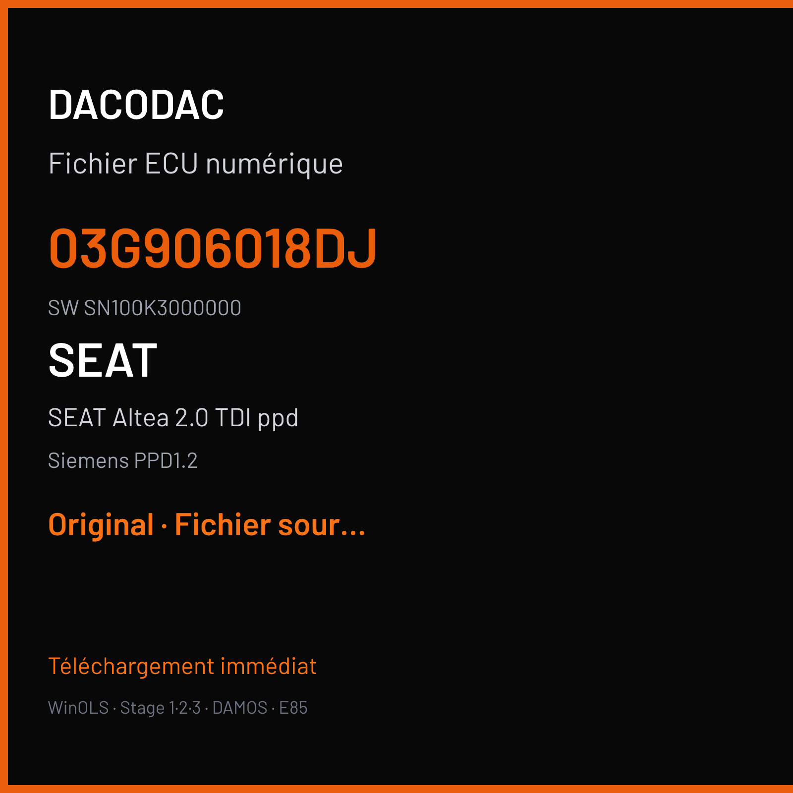 SEAT Altea 2.0 TDI ppd (2007) — Siemens PPD1.2 — 03G906018DJ · SN100K3000000 — Original