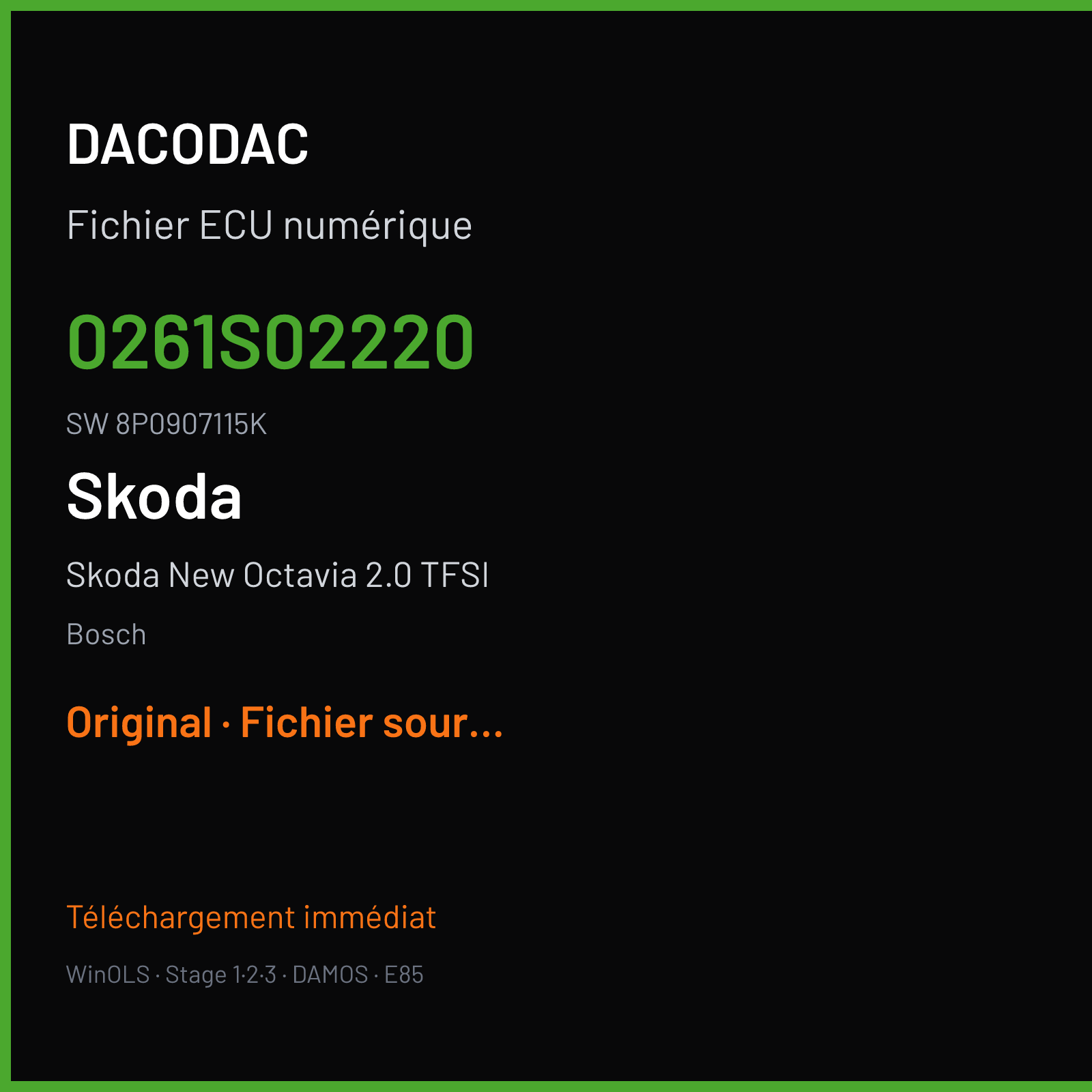 Skoda New Octavia 2.0 TFSI (2006) — Bosch — 0261S02220 · 8P0907115K — Original