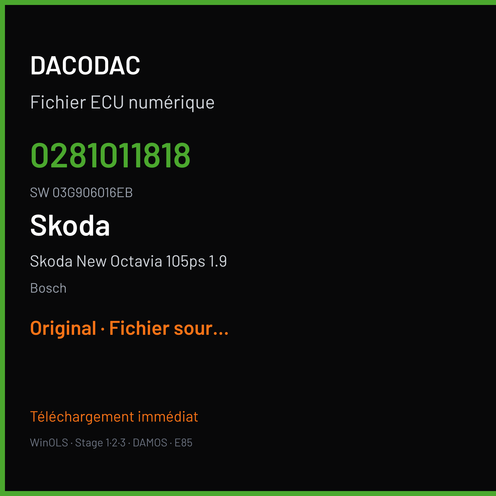 Skoda New Octavia 105ps 1.9 (2005) — Bosch — 0281011818 · 03G906016EB · 375972 — Original