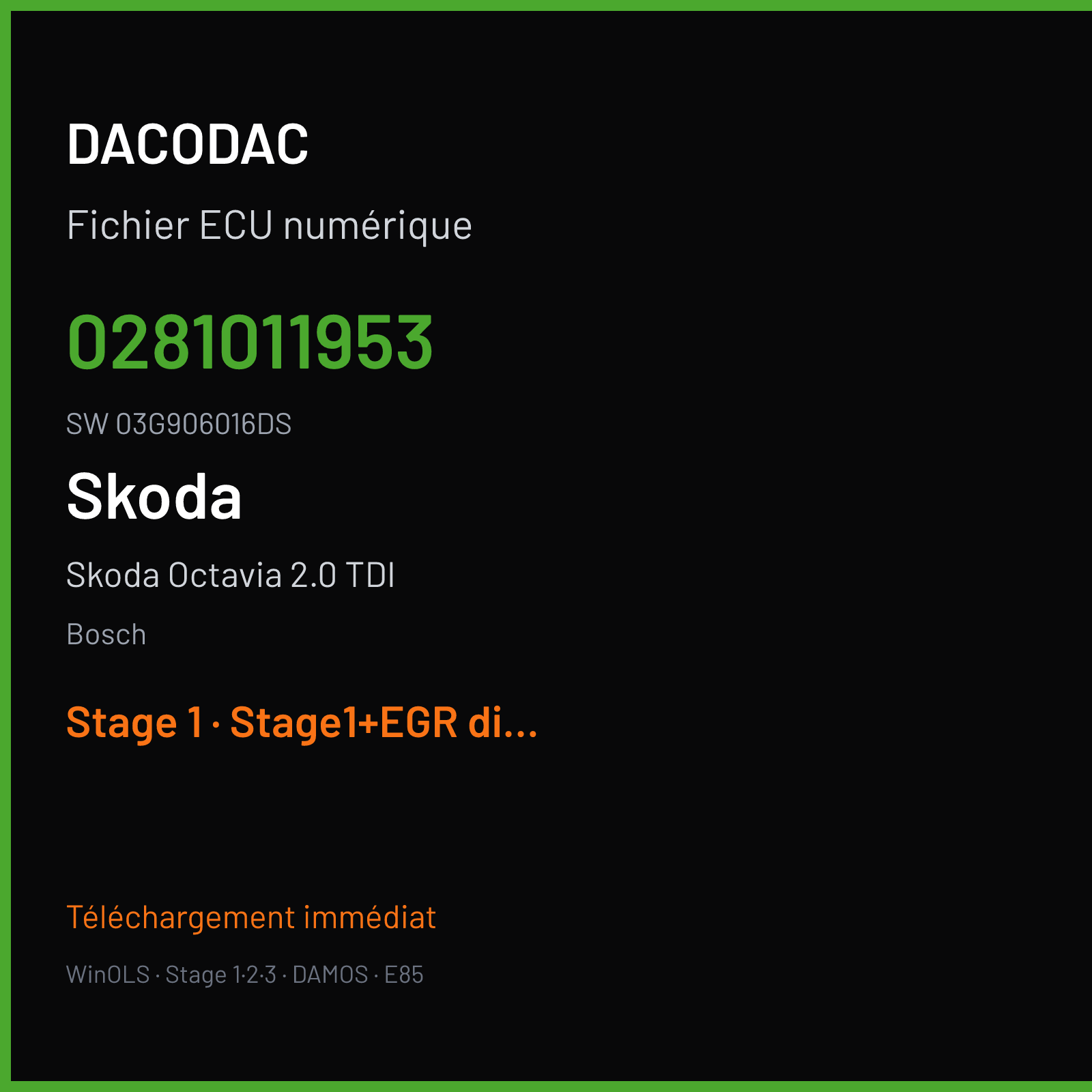Skoda Octavia 2.0 TDI (2005) — Bosch — 0281011953 · 03G906016DS — Stage 1