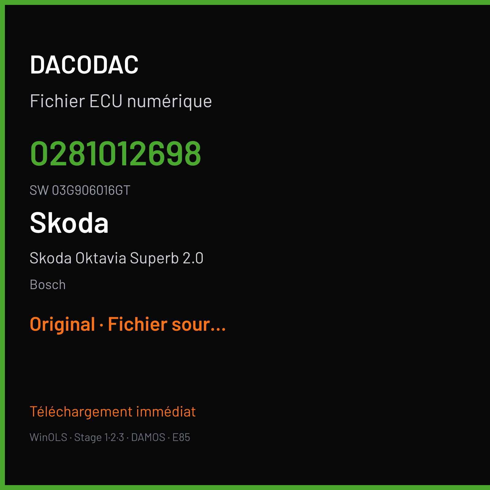 Skoda Oktavia Superb 2.0 (2002) — Bosch — 0281012698 · 03G906016GT — Original