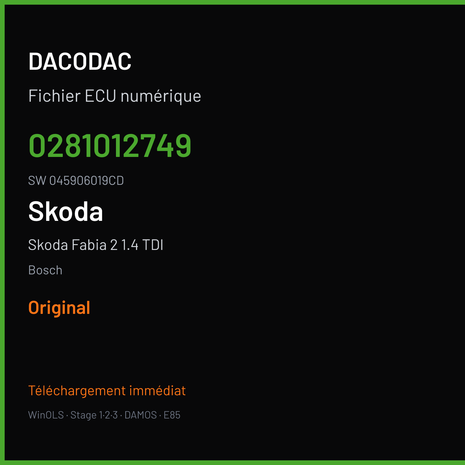 Skoda Fabia 2 1.4 TDI 80 ch (2008) — Bosch — 0281012749 · 045906019CD · 386328 — Original