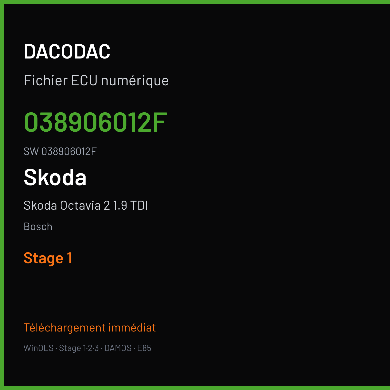 Skoda Octavia 2 1.9 TDI 90 ch (2002) — Bosch — 038906012F · 038906012F · 350855 — Stage 1