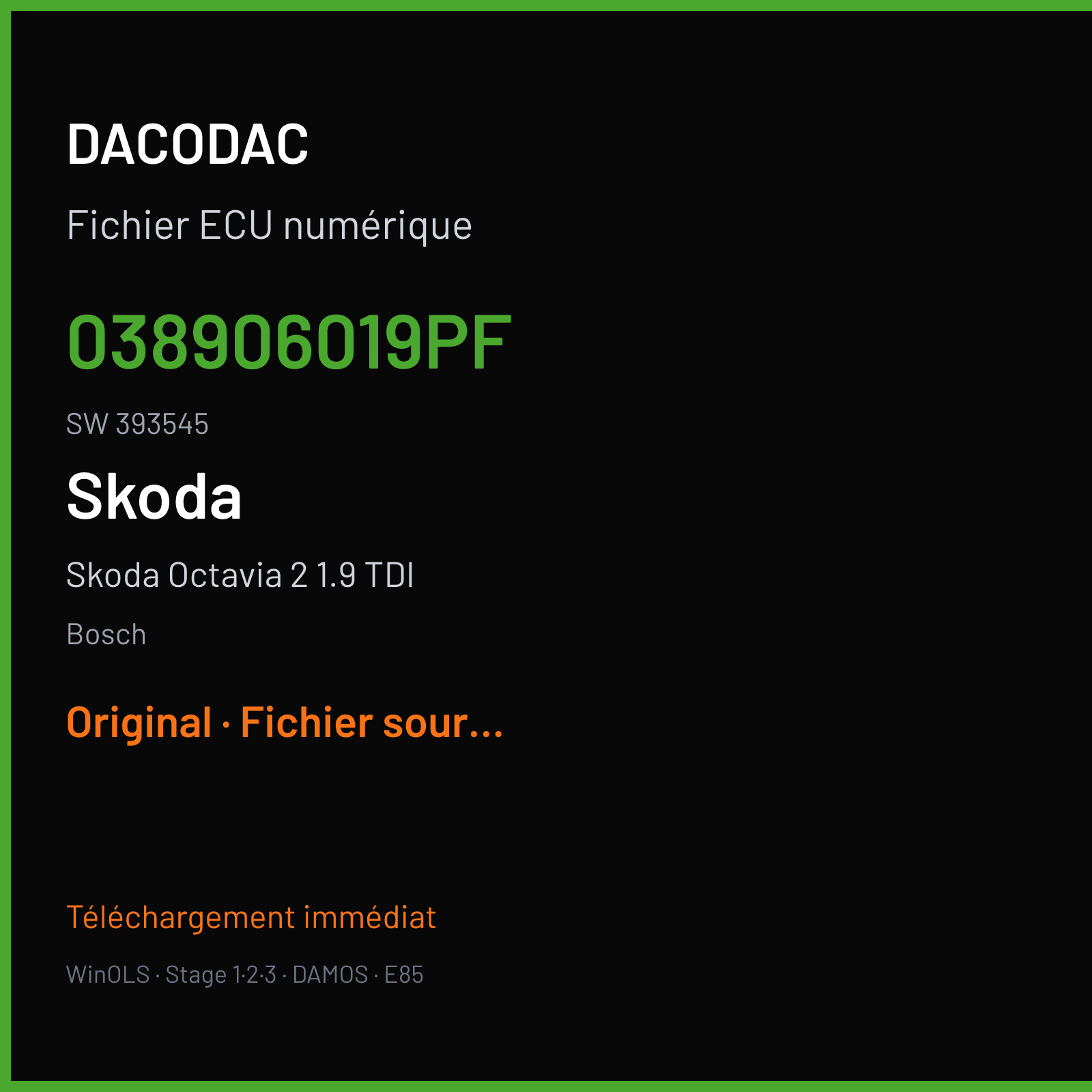 Skoda Octavia 2 1.9 TDI (2009) — Bosch — 038906019PF · 393545 — Original