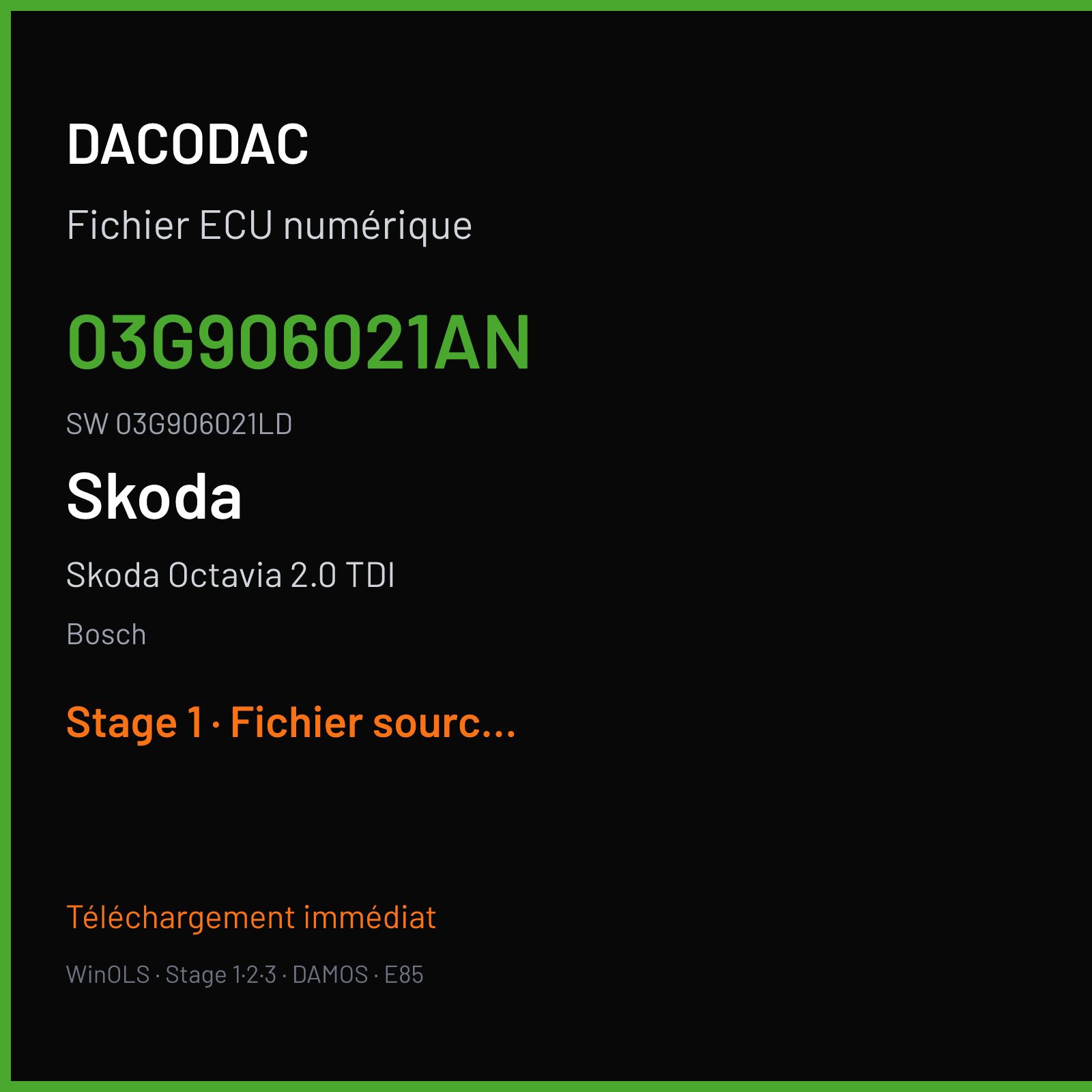 Skoda Octavia 2.0 TDI 140 ch — Bosch — 03G906021AN · 03G906021LD · 391532 — Stage 1