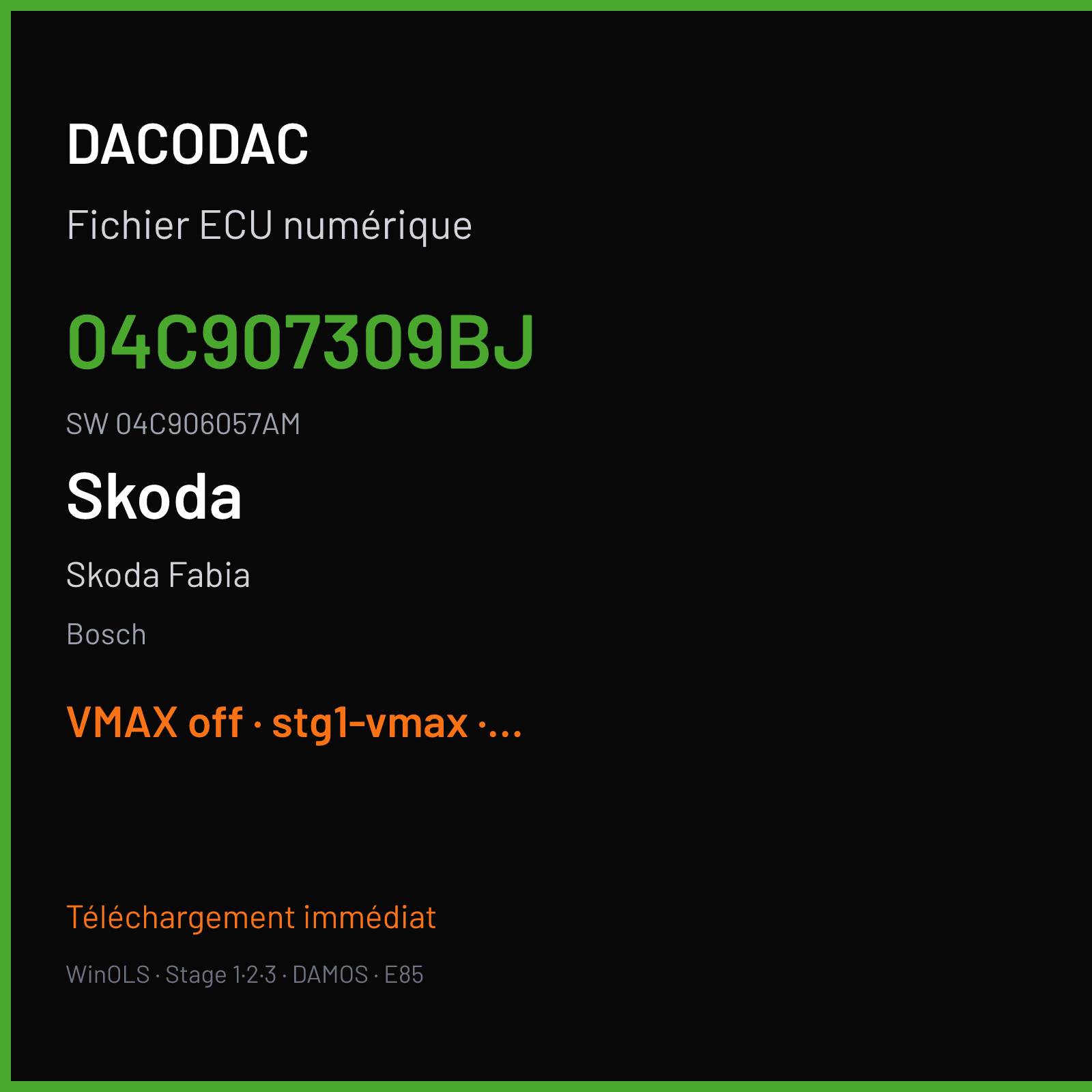 Skoda Fabia 60 ch — Bosch — 04C907309BJ · 04C906057AM · 045952 — VMAX off