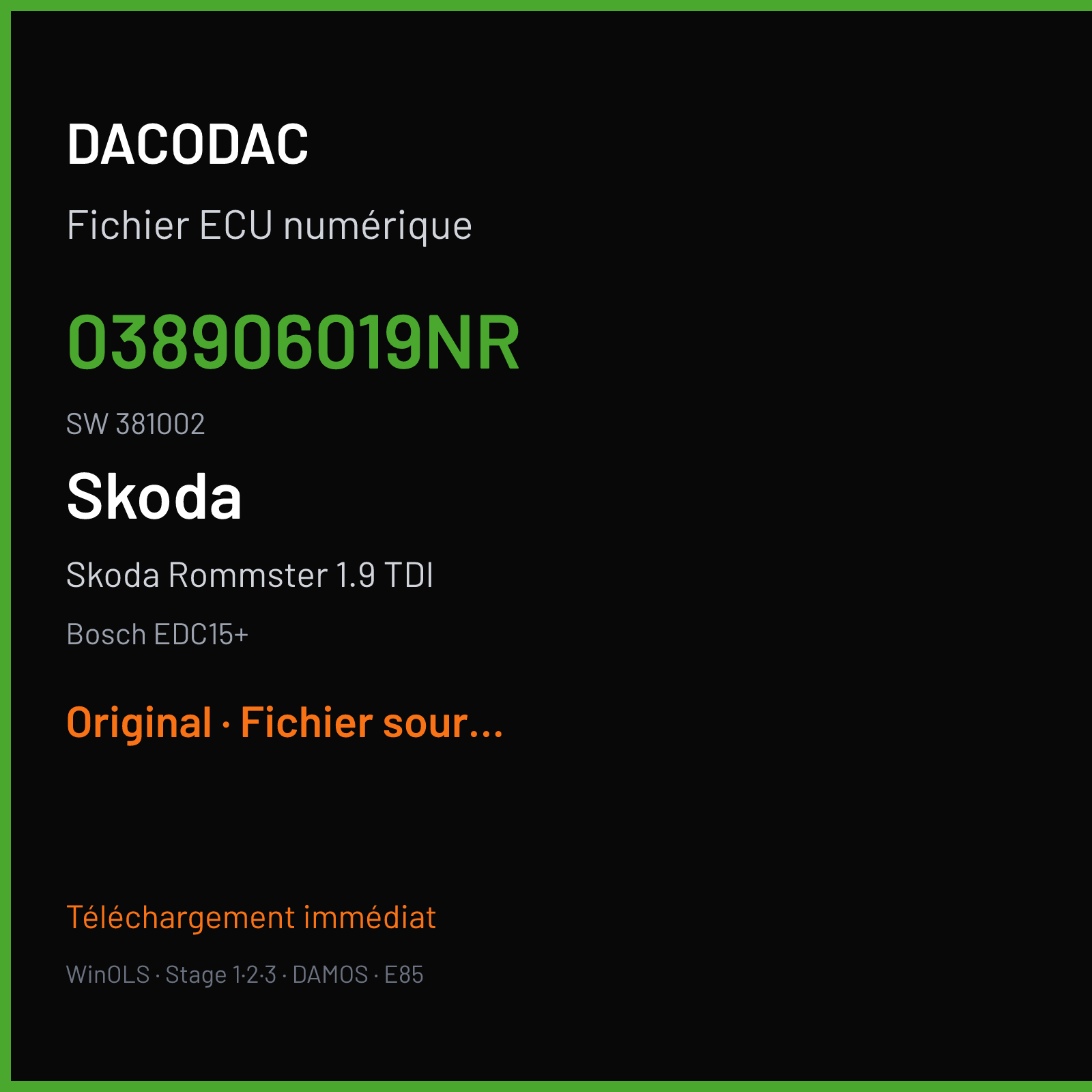 Skoda Rommster 1.9 TDI (2004) — Bosch EDC15+ — 038906019NR · 381002 — Original