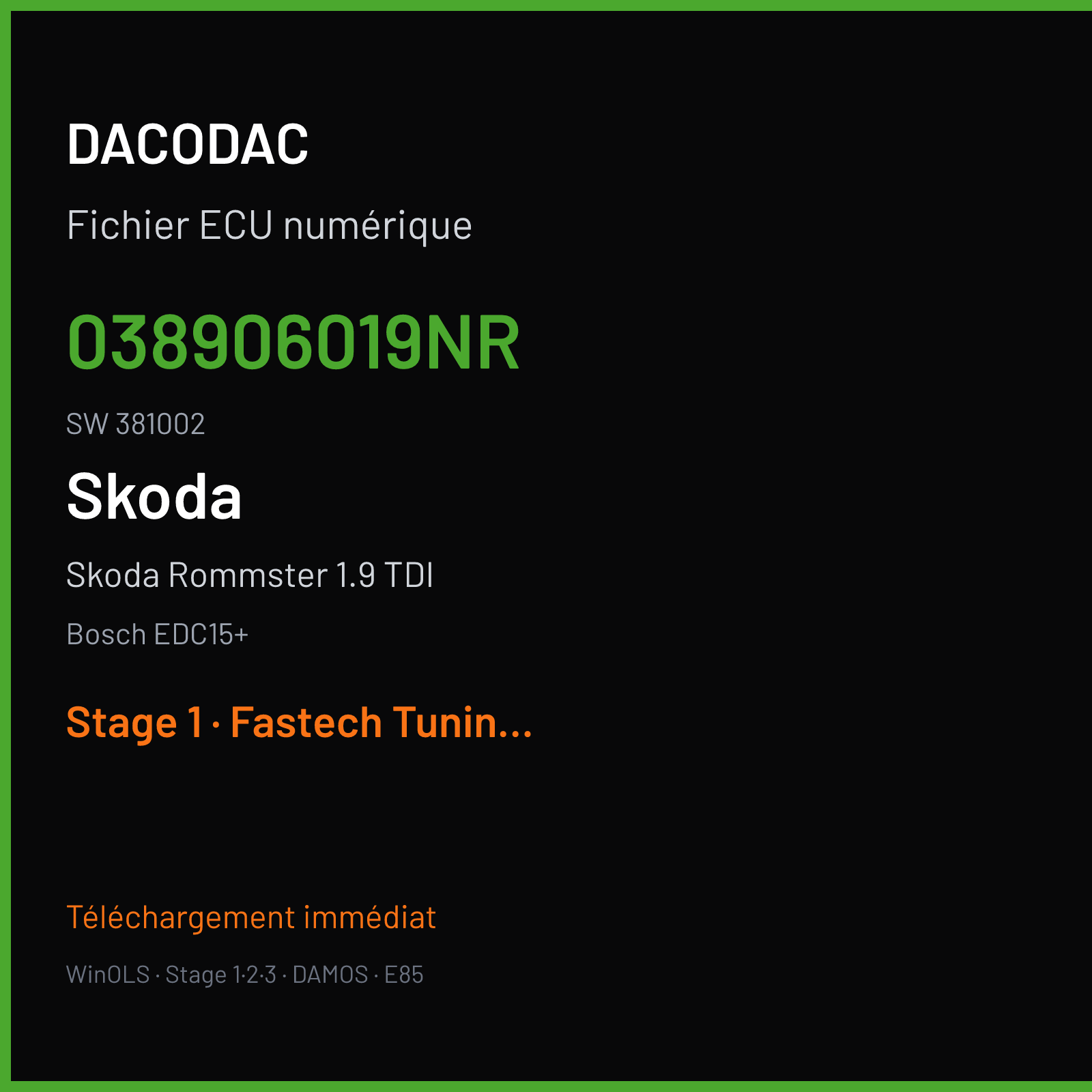 Skoda Rommster 1.9 TDI (2004) — Bosch EDC15+ — 038906019NR · 381002 — Stage 1