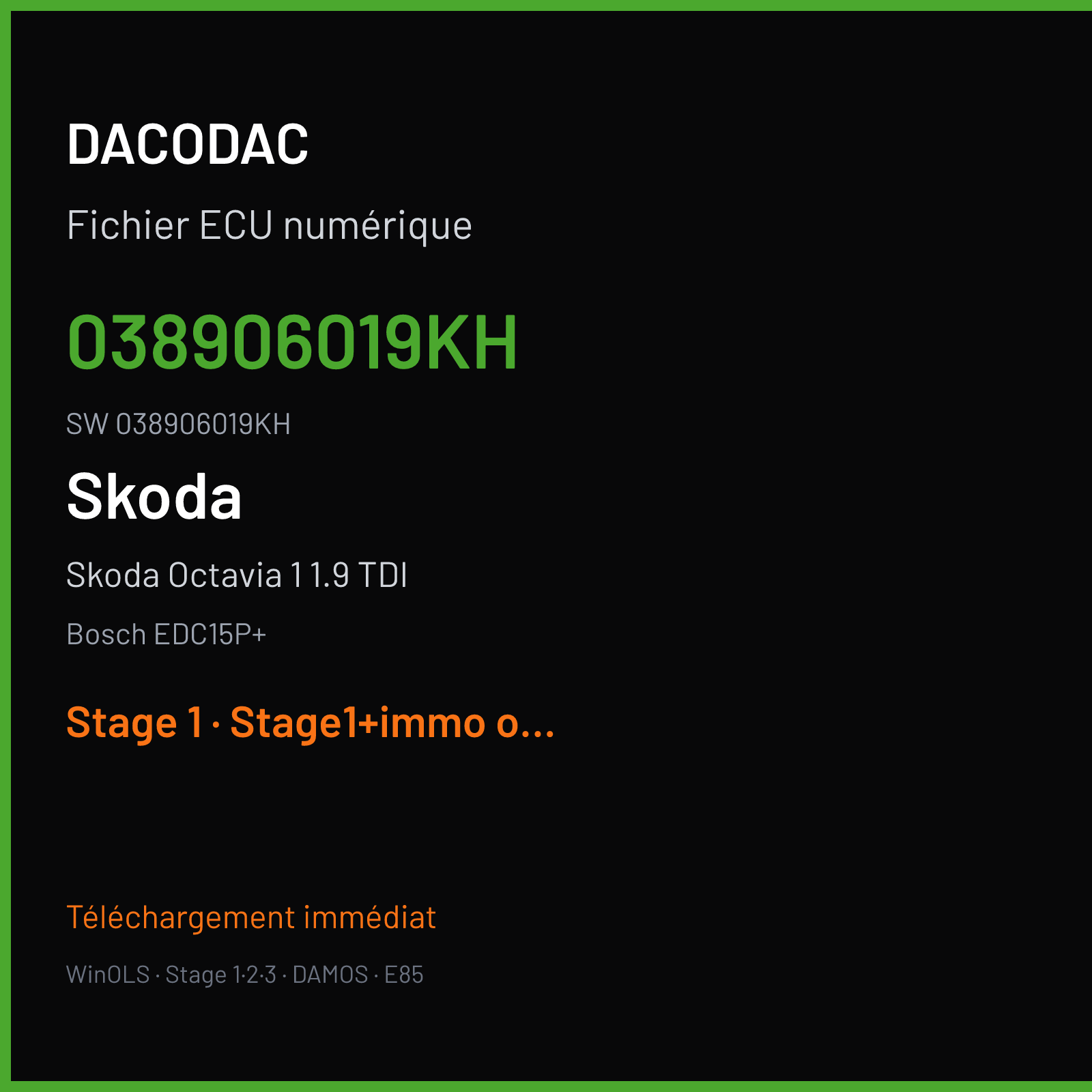 Skoda Octavia 1 1.9 TDI 101 ch (2003) — Bosch EDC15P+ — 038906019KH · 038906019KH · 1037366292 — Stage 1