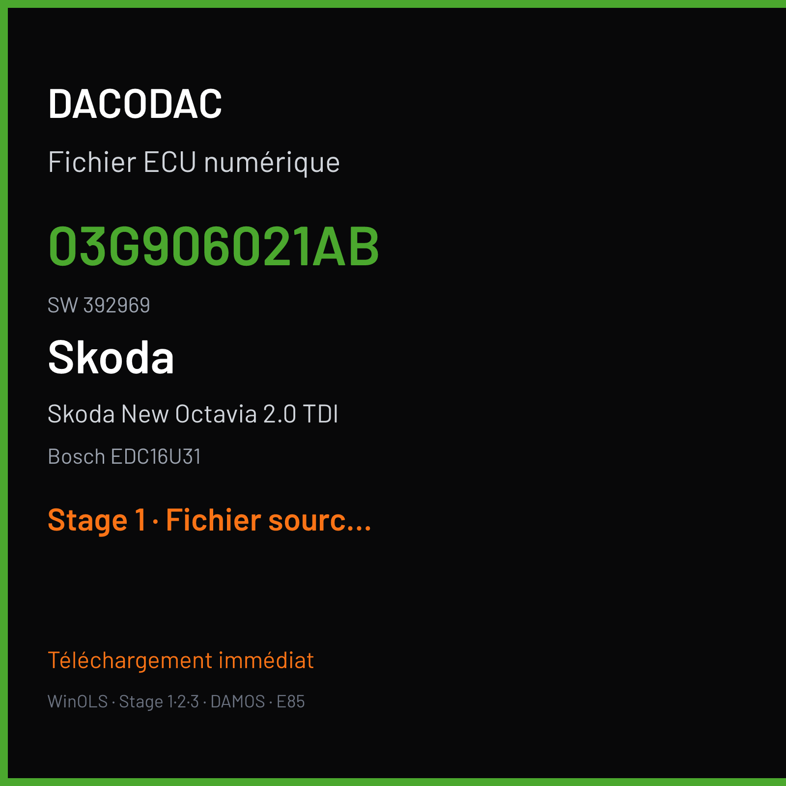 Skoda New Octavia 2.0 TDI (2007) — Bosch EDC16U31 — 03G906021AB · 392969 — Stage 1