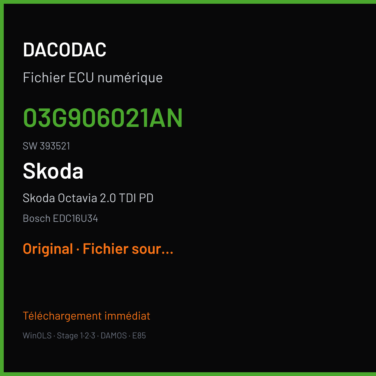 Skoda Octavia 2.0 TDI PD — Bosch EDC16U34 — 03G906021AN · 393521 — Original