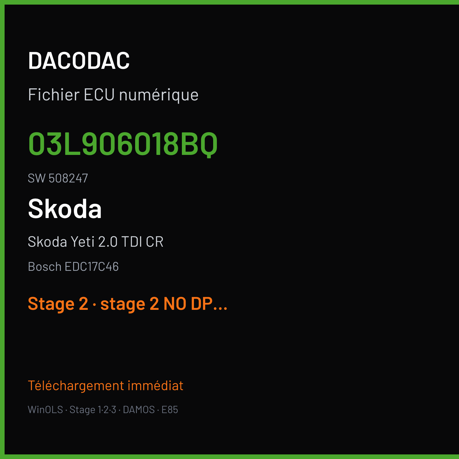 Skoda Yeti 2.0 TDI CR (2011) — Bosch EDC17C46 — 03L906018BQ · 508247 — Stage 2