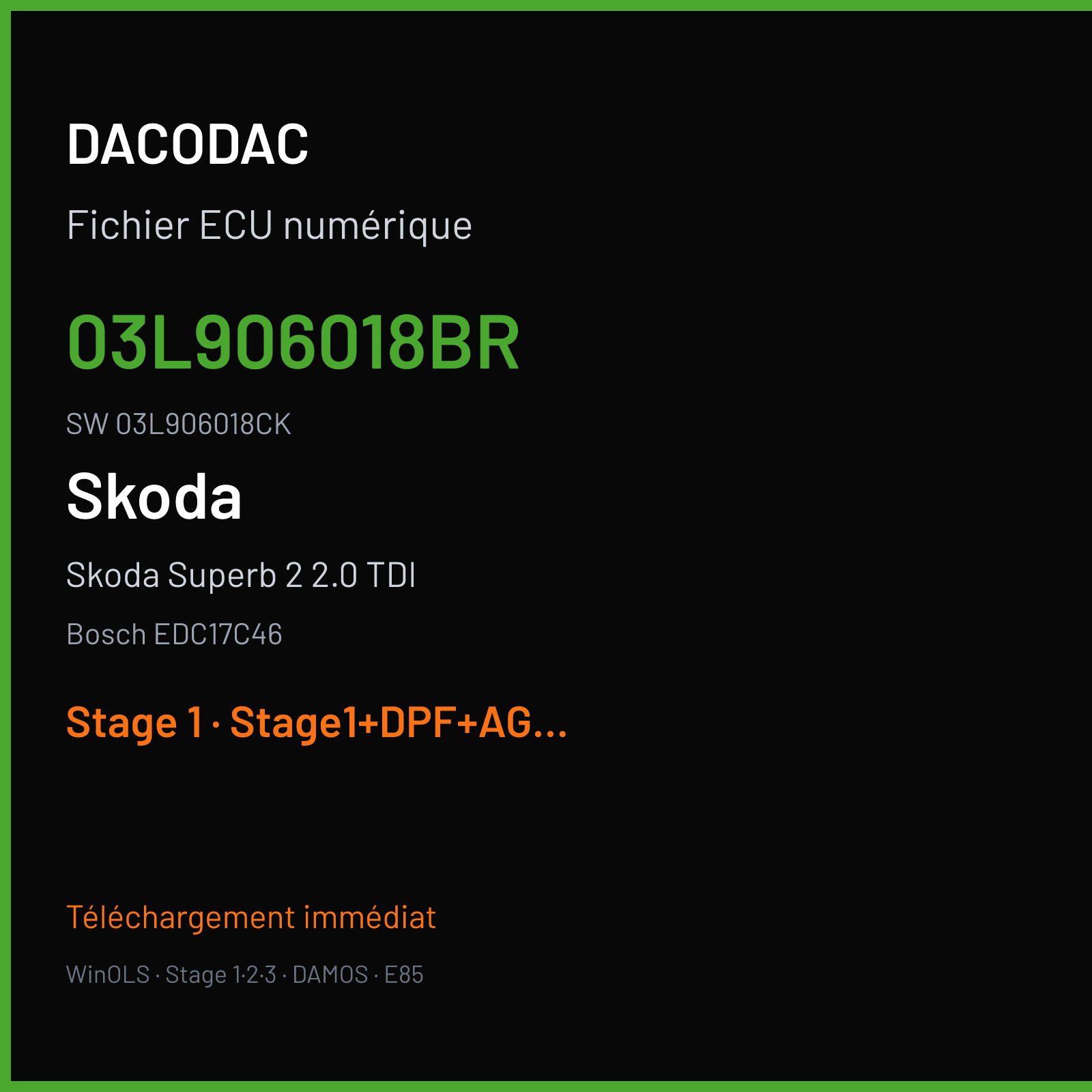 Skoda Superb 2 2.0 TDI (2012) — Bosch EDC17C46 — 03L906018BR · 03L906018CK — Stage 1