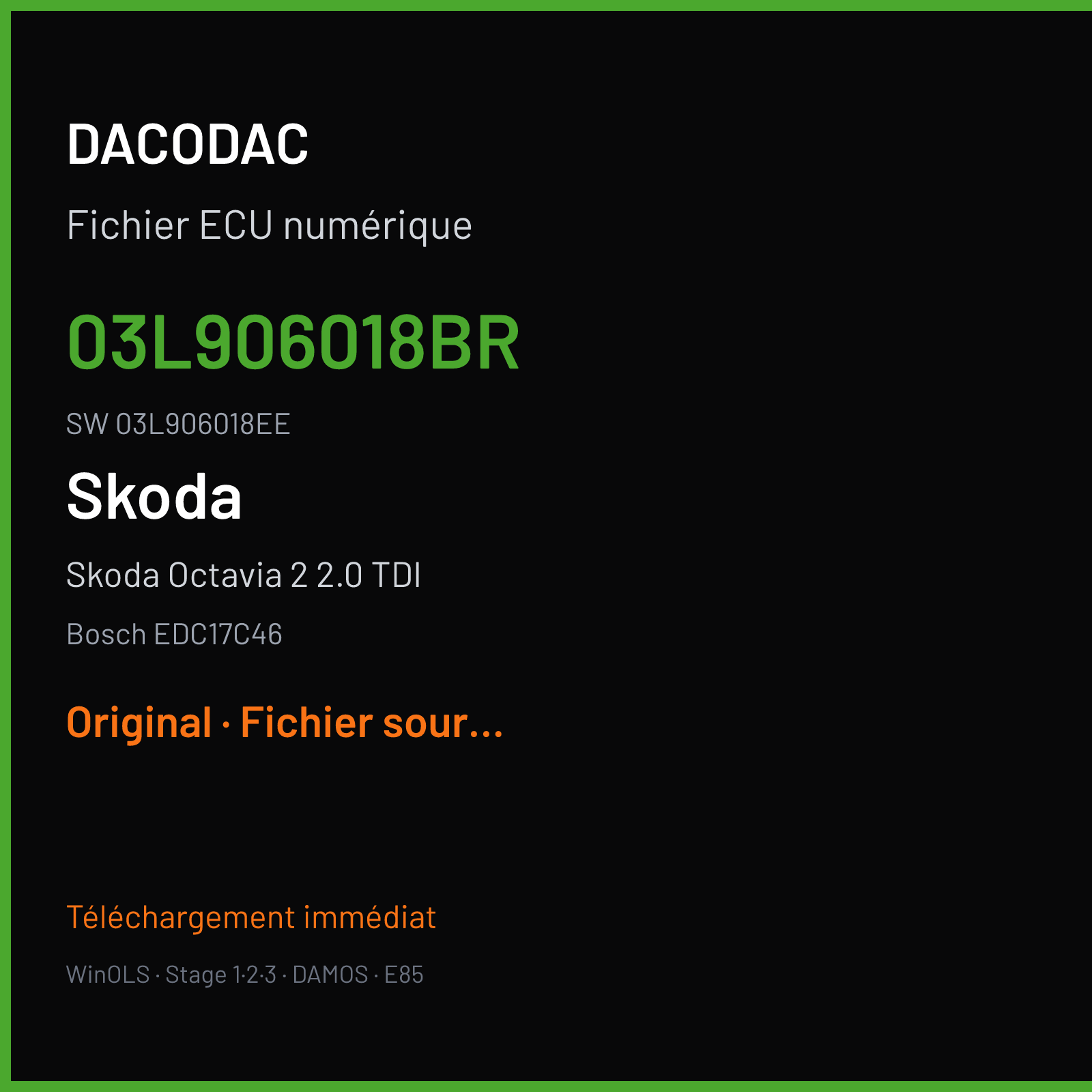 Skoda Octavia 2 2.0 TDI (2011) — Bosch EDC17C46 — 03L906018BR · 03L906018EE — Original