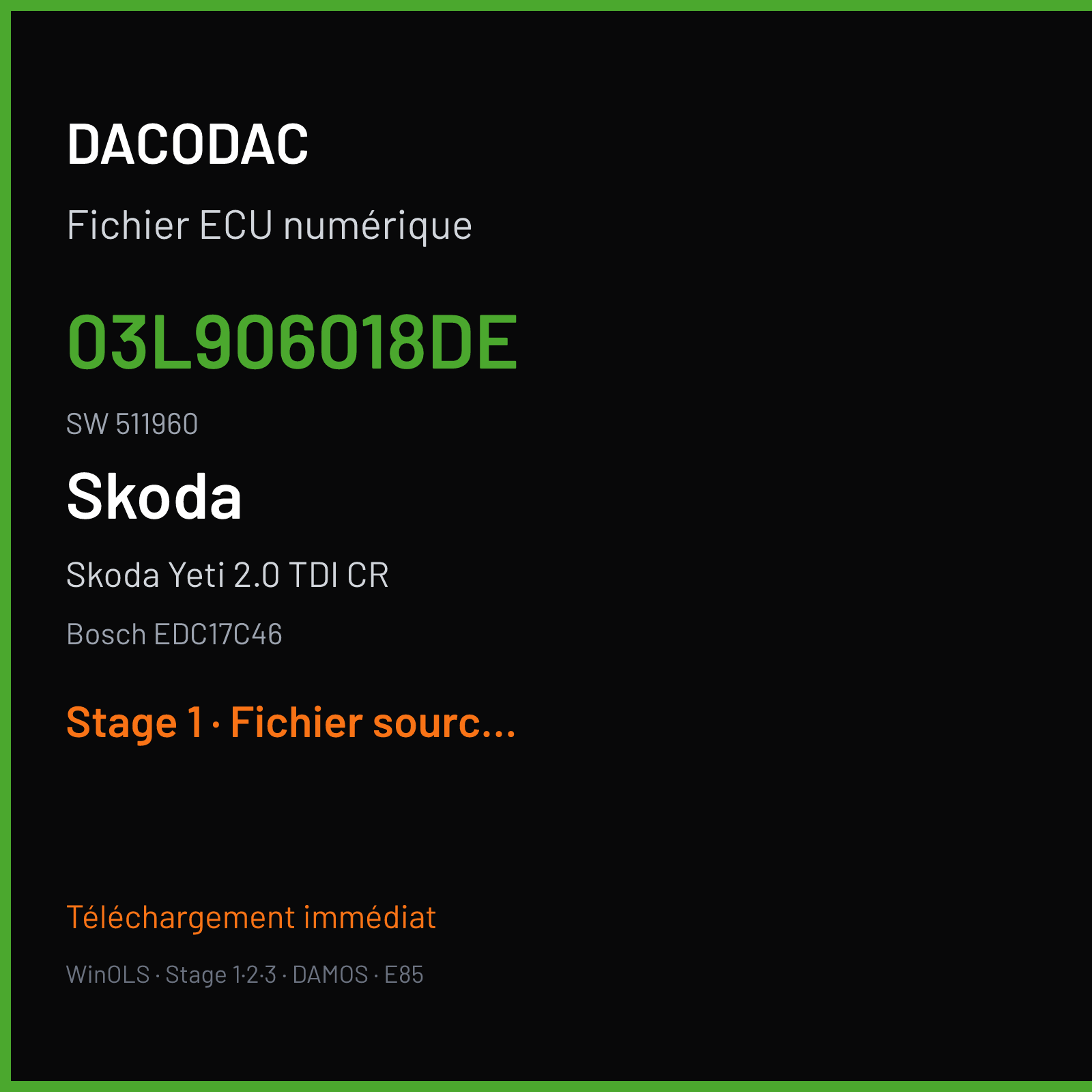 Skoda Yeti 2.0 TDI CR (2012) — Bosch EDC17C46 — 03L906018DE · 511960 — Stage 1