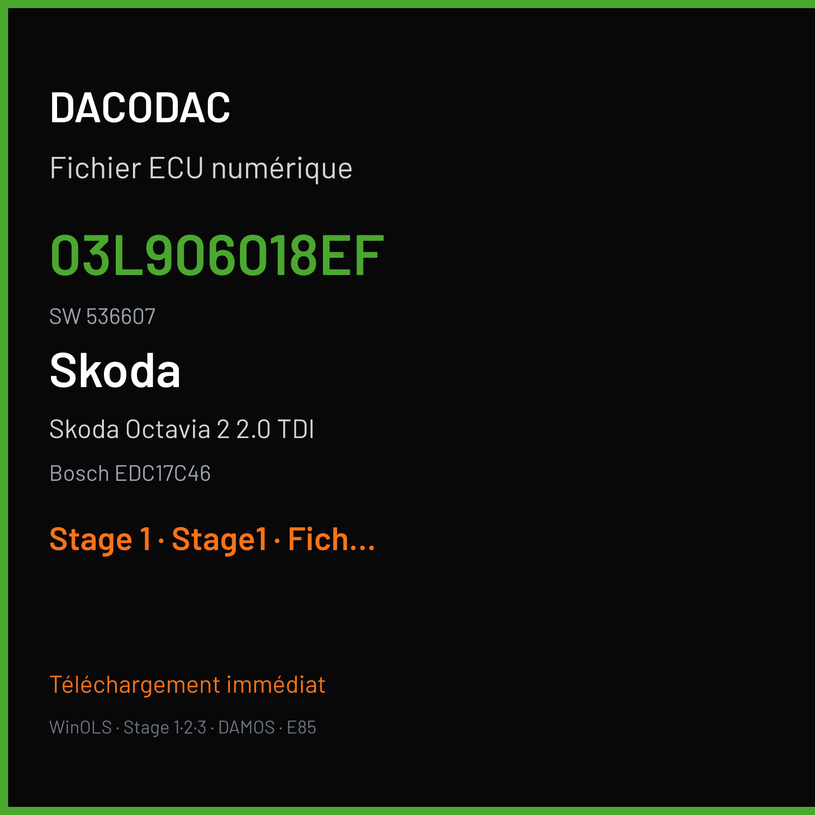 Skoda Octavia 2 2.0 TDI (2011) — Bosch EDC17C46 — 03L906018EF · 536607 — Stage 1