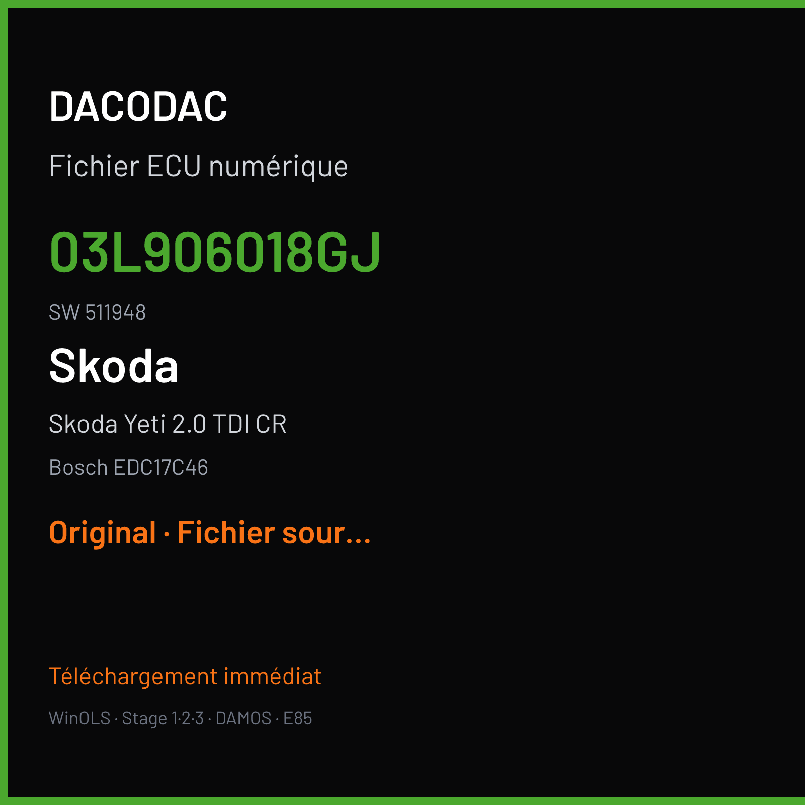 Skoda Yeti 2.0 TDI CR (2011) — Bosch EDC17C46 — 03L906018GJ · 511948 — Original
