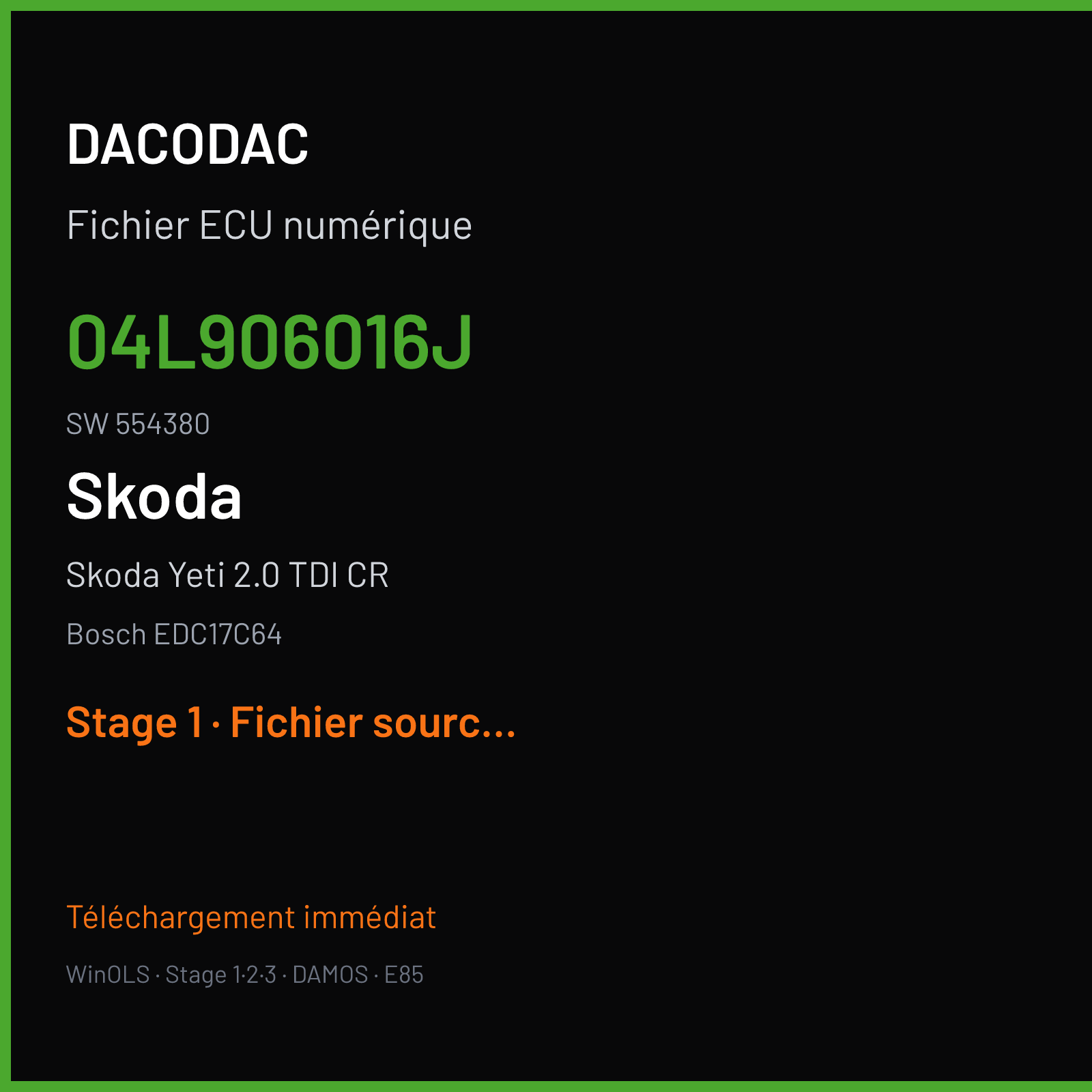 Skoda Yeti 2.0 TDI CR (2015) — Bosch EDC17C64 — 04L906016J · 554380 — Stage 1