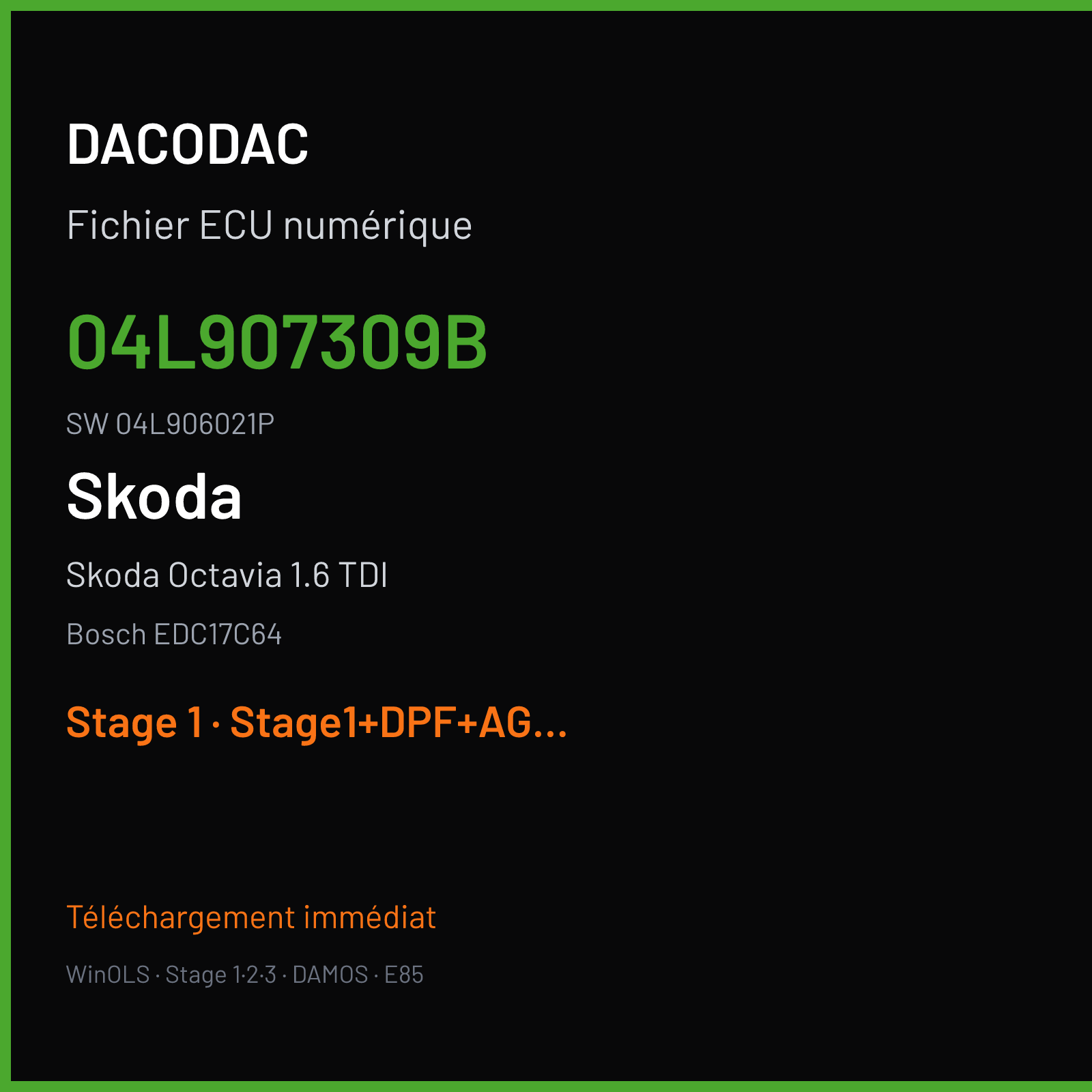 Skoda Octavia 1.6 TDI 105 ch (2014) — Bosch EDC17C64 — 04L907309B · 04L906021P · 9212 10SW007941 P866A785 — Stage 1